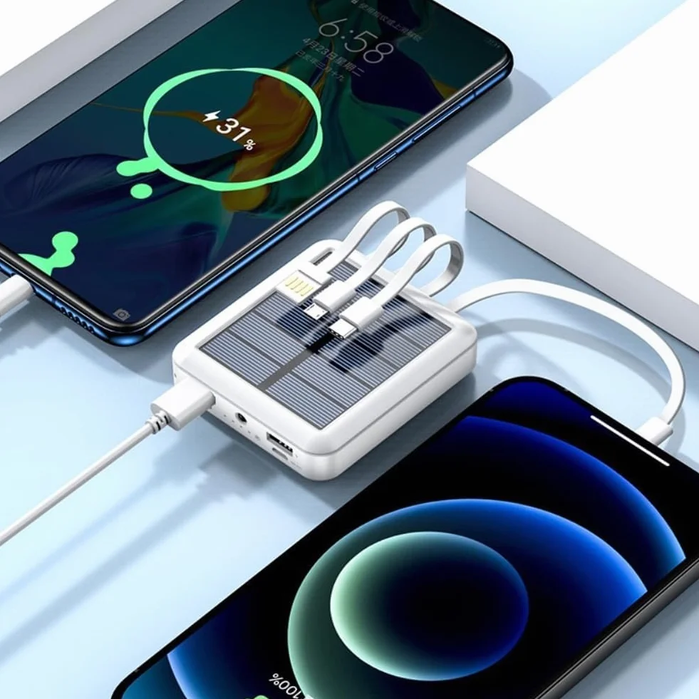 Powerbank na Energię Słoneczną, Przenośna Ładowarka 20000mAh do Pieszych Wędrówek w Podróży, Metody Ładowania: USB C, Port Micro USB (Czarny)