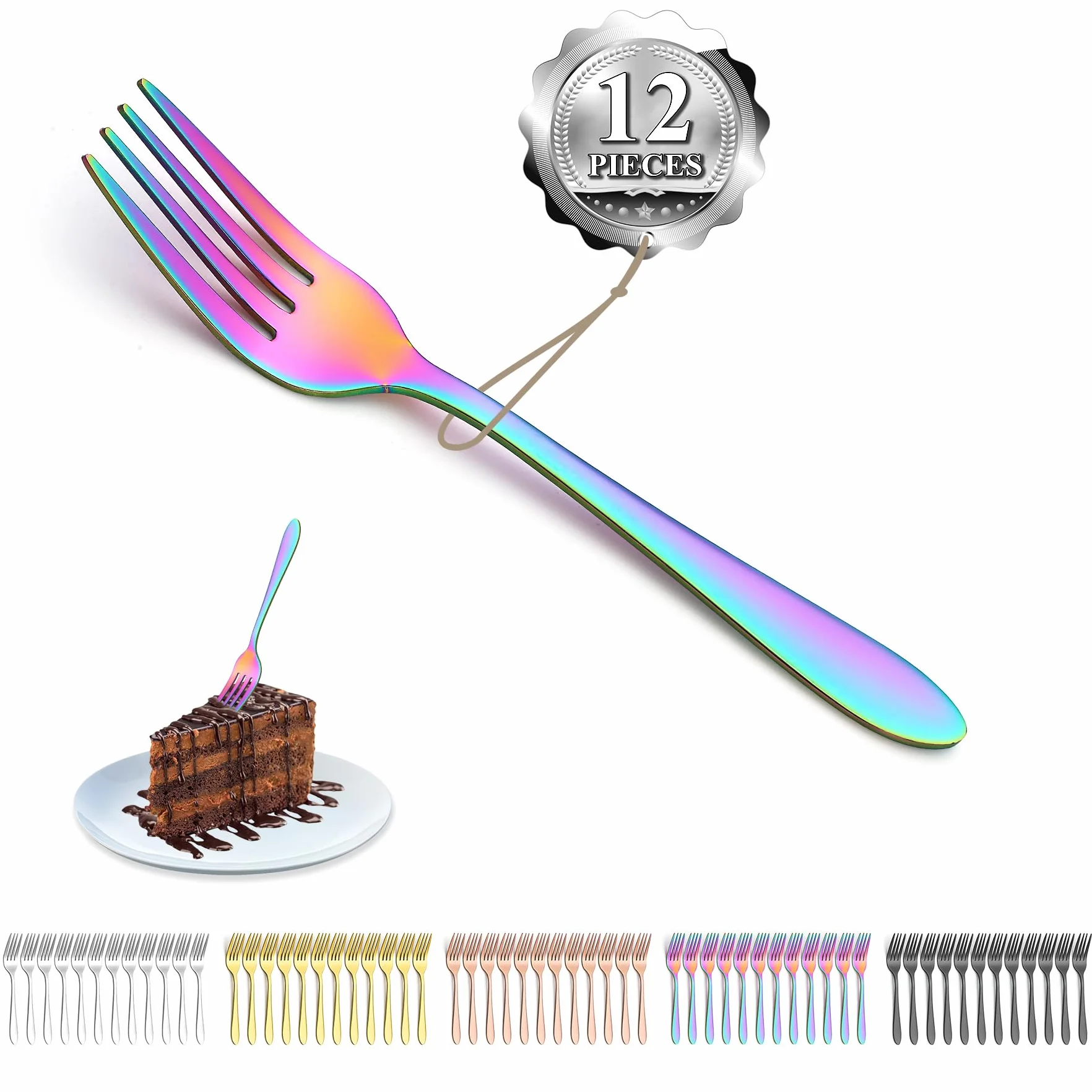 Kyraton Rainbow Dessert Forks 12 sztuk 14 cm stal nierdzewna pokryta tytanem Rainbow Dessert Forks, Cake Forks, Fruit Forks, Fork Silverware