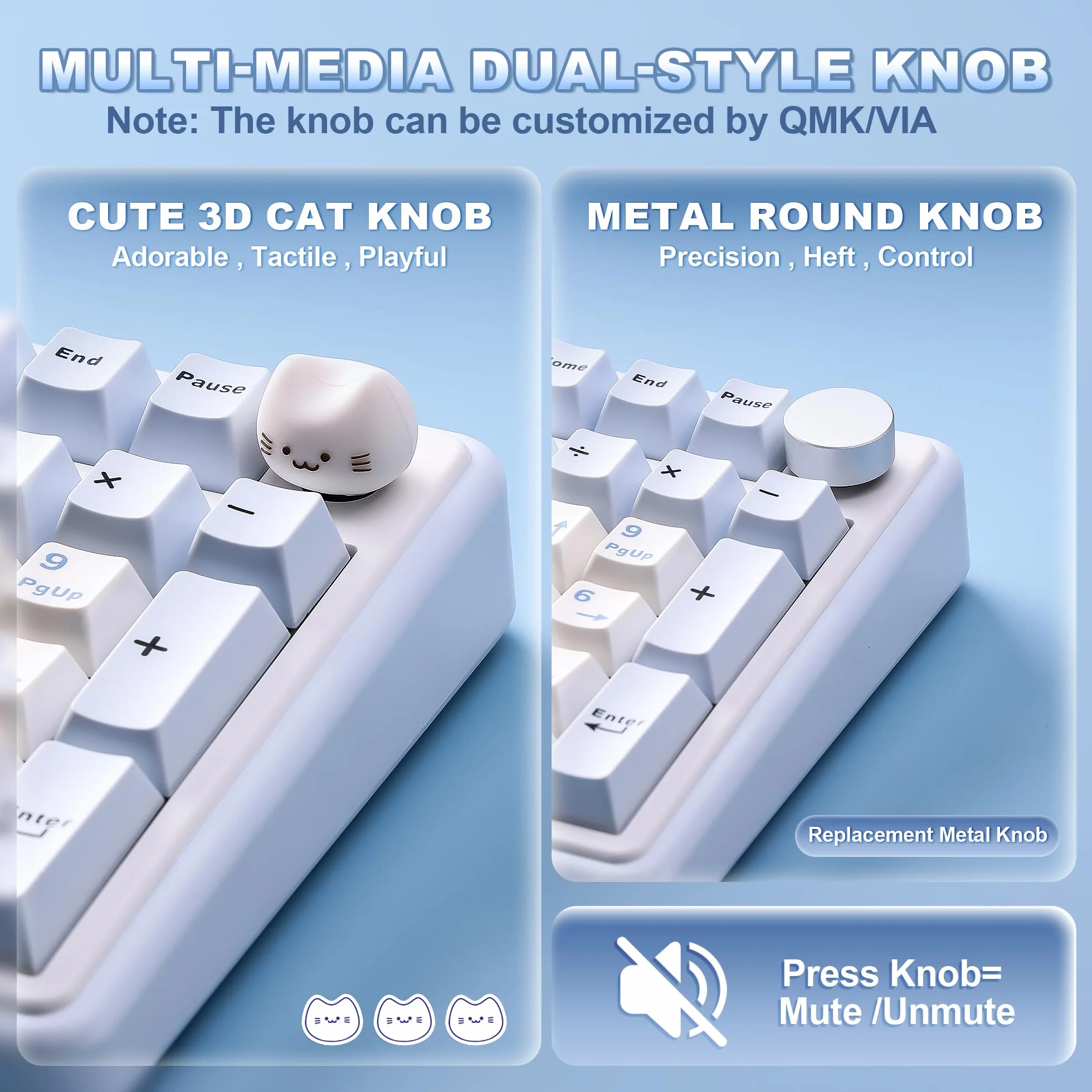 YUNZII B98 PRO QMK/VIA Bezprzewodowa Klawiatura Mechaniczna do Gier, 96% Układ z Klawiaturą Numeryczną i Uroczą Kocią Gałką, BT/2.4G/USB-C (Niebieski, Candy Linear Switch)