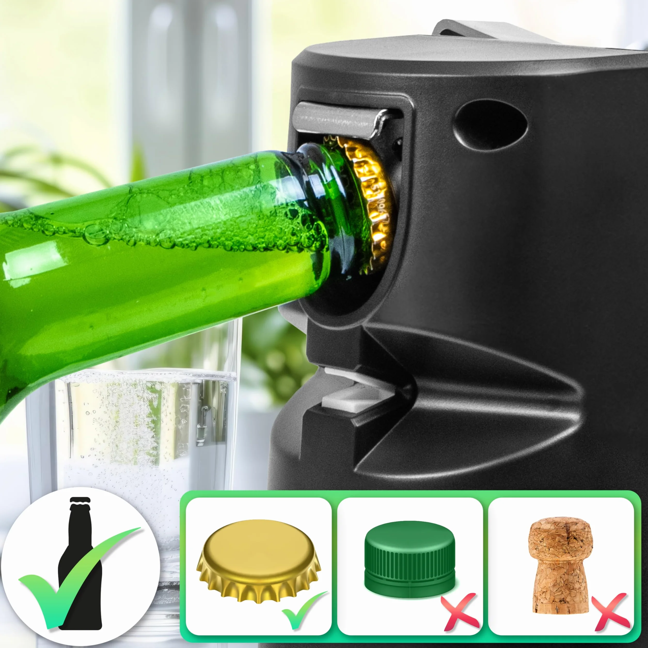 Duronic CO60 Elektryczny otwieracz do puszek 3 w 1, otwieracz do butelek i ostrzałka do noży, obsługa jednym naciśnięciem, kompaktowy i elegancki design dla osób z zapaleniem stawów
