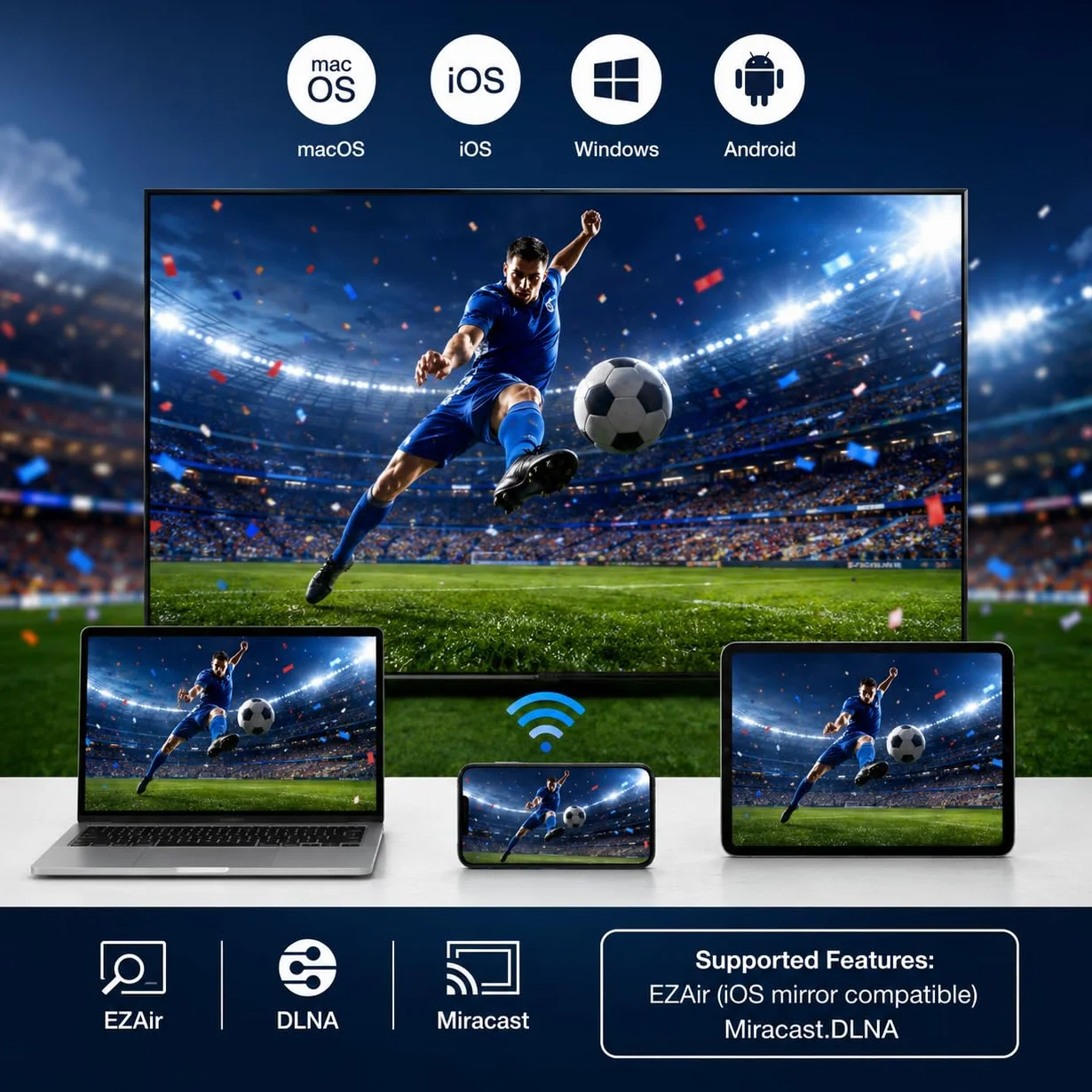 EZCast Ultra U2 4K/60Hz bezprzewodowy adapter wyświetlacza Wi-Fi 6 HDR do systemów Windows, MacOS, Android i iOS, obsługuje DLNA, Airplay, Miracast i Peer-to-Peer, lustro ekranu i rozszerzenie do