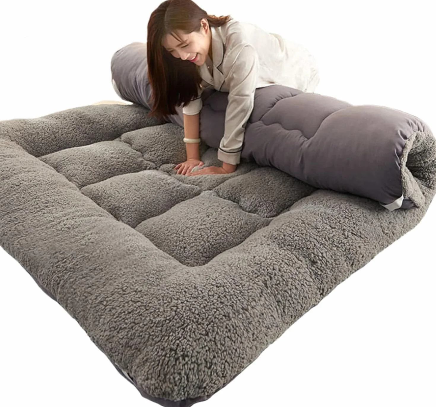 Materac podłogowy składany japoński futon tatami queen 200x220 cm szary