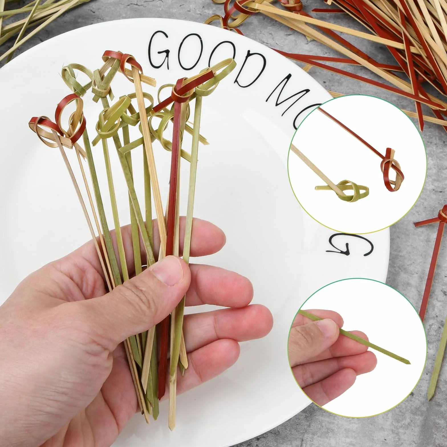 400 sztuk bambusowych pałeczek koktajlowych, bambusowe szpikulce do przekąsek naturalny koktajl bambusowa wykałaczka, na przyjęcie urodzinowe wesele festiwal grillowy 9 cm / 12 cm chiński