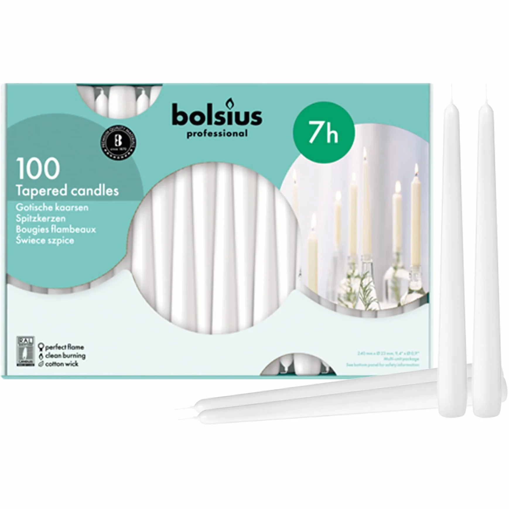 "Bolsius 103400335502 świeca stożkowa, 25 cm, biała (100 sztuk)