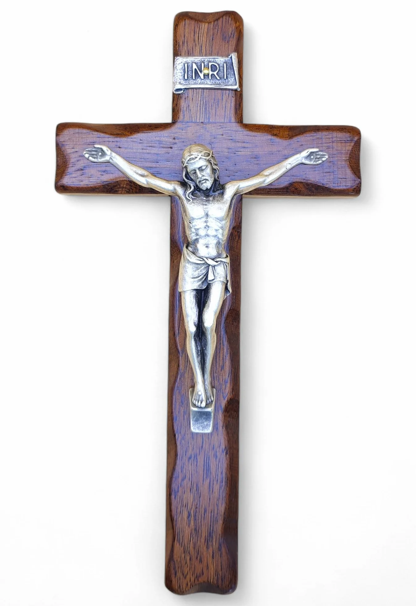 Drewniany krzyż ścienny Chrystus srebrny 25 x 13,2 cm Made in Italy