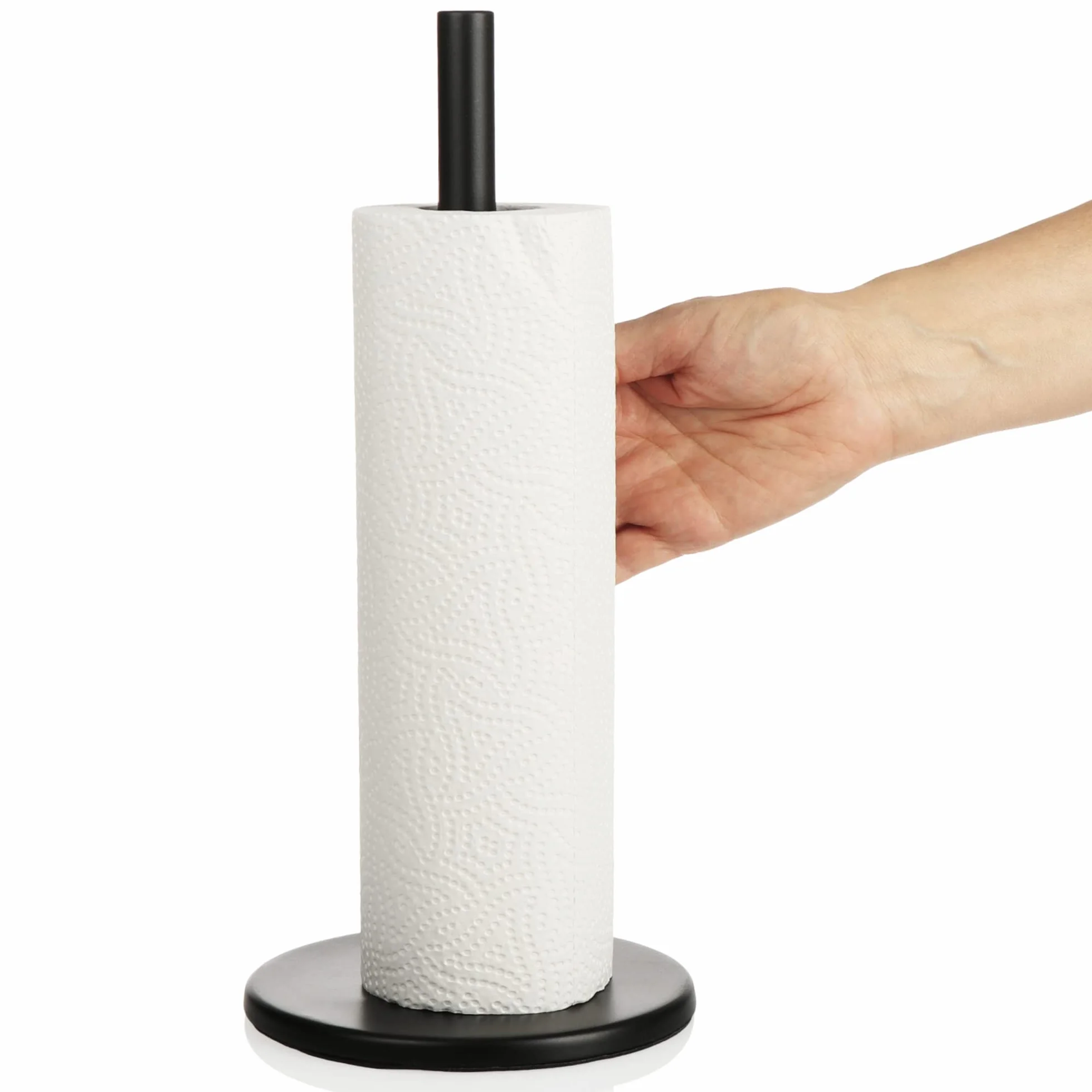COM-FOUR® Stojacy uchwyt na rolke papieru do kuchni - uchwyt na rolke papieru wykonany z metalu - uchwyt na rolke papieru bez wiercenia - 32 cm (01 sztuka - czarny)