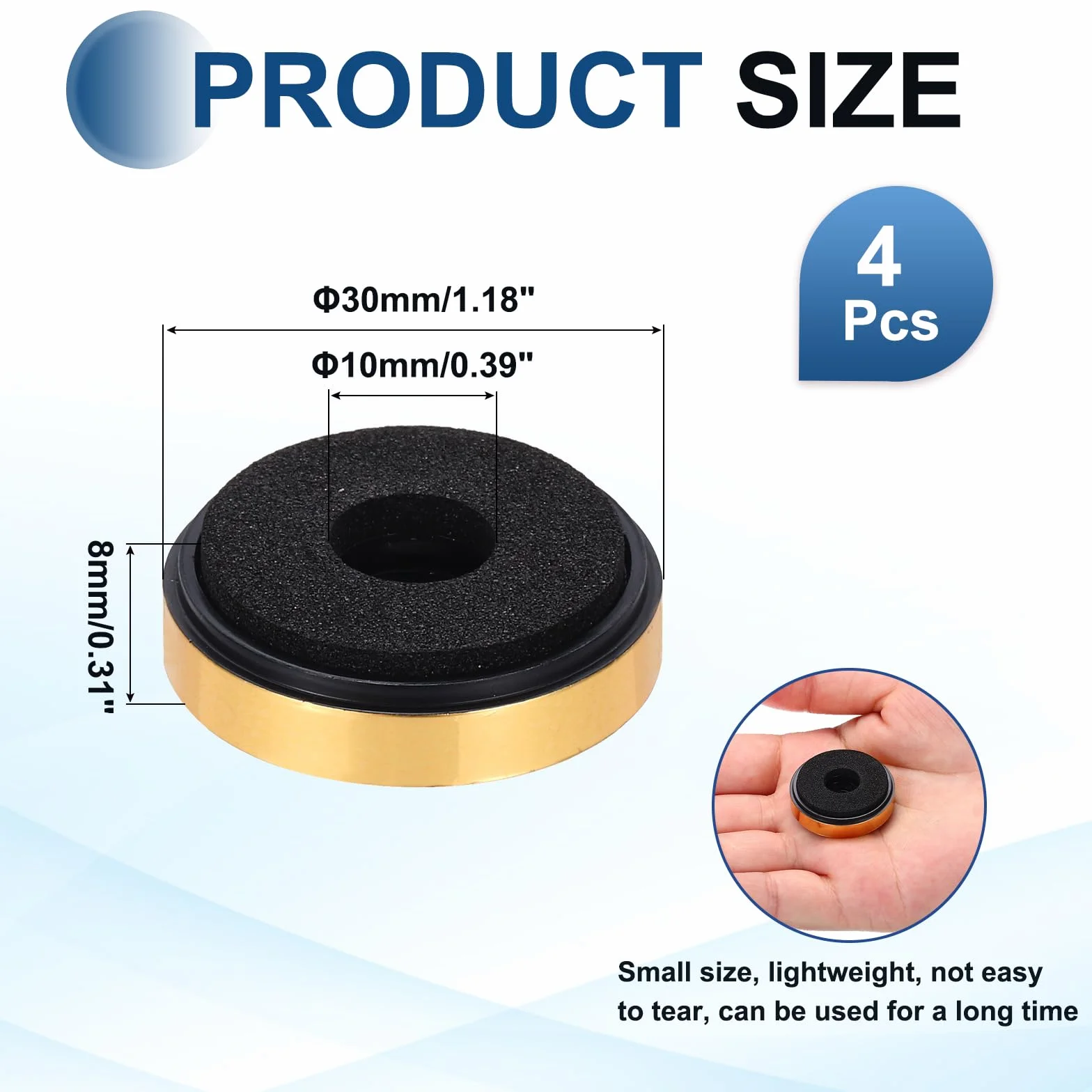 QUARKZMAN 4 nóżki izolacyjne do głośnika, 30 mm x 8 mm plastikowa podstawa z pianki antywibracyjnej do wzmacniacza maty do systemu audio CD HiFi Home Theater, złota