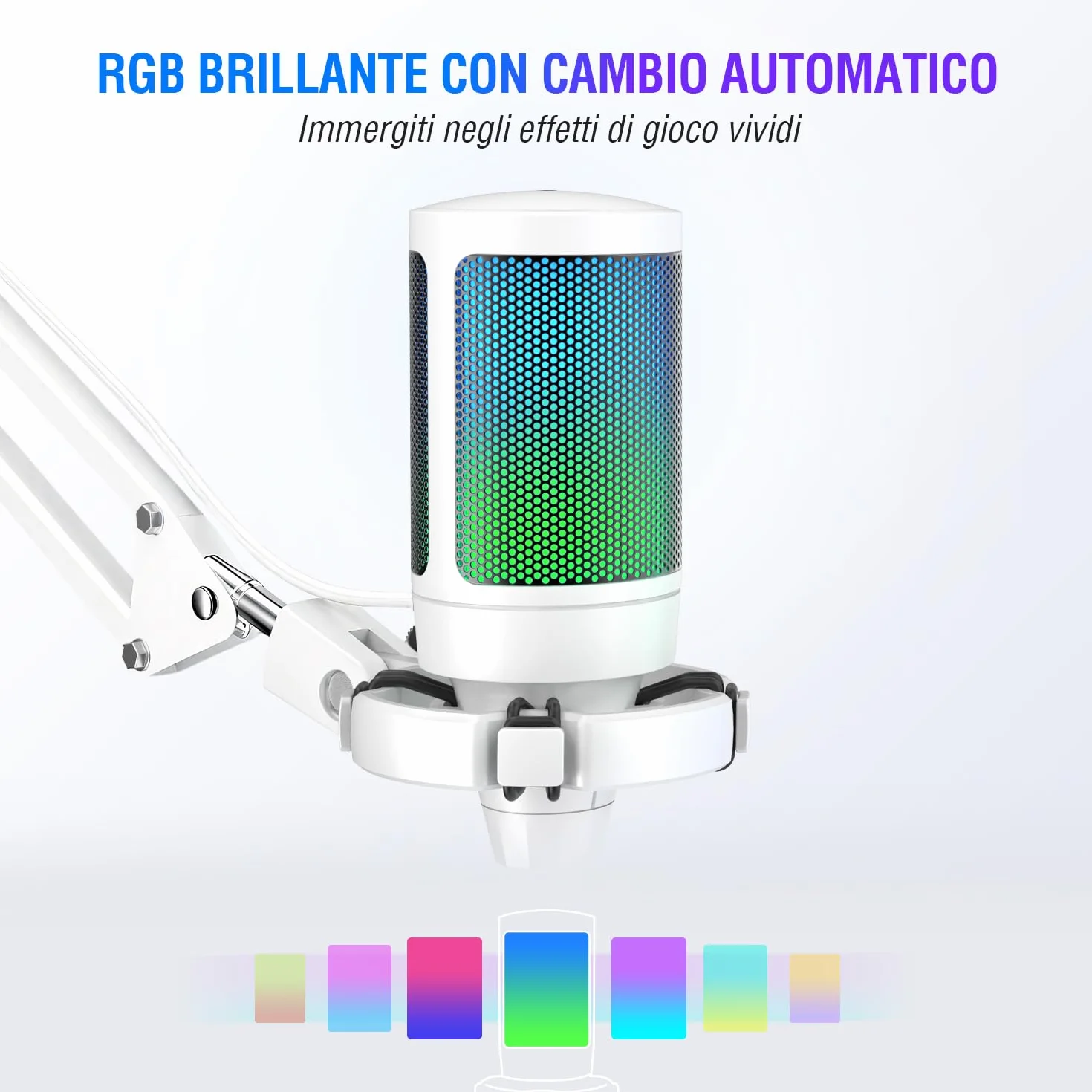 FIFINE Gaming USB PC Mikrofon RGB Zestaw Mikrofon pojemnościowy do PS4 PS5 z przyciskiem wyciszenia, filtr antypopowy, uchwyt na wstrząsy, uchwyt na mikrofon
