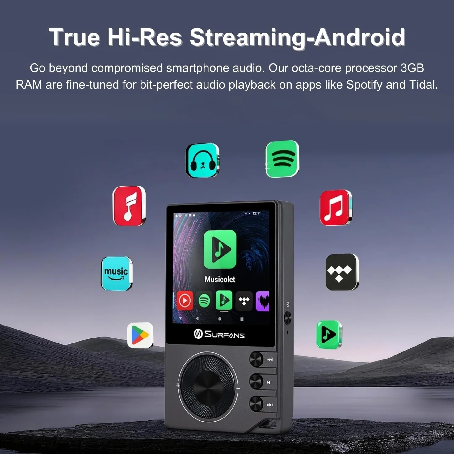 Surfans F20 Pro Android Hi-Res odtwarzacz muzyczny z Dual ESS9018 DAC, DSD512, Spotify & Tidal Support, WLAN i BT LDAC, 4,4 mm Balanced (500 mW), możliwość rozszerzenia do 1 TB, ekran dotykowy MP3 DAP