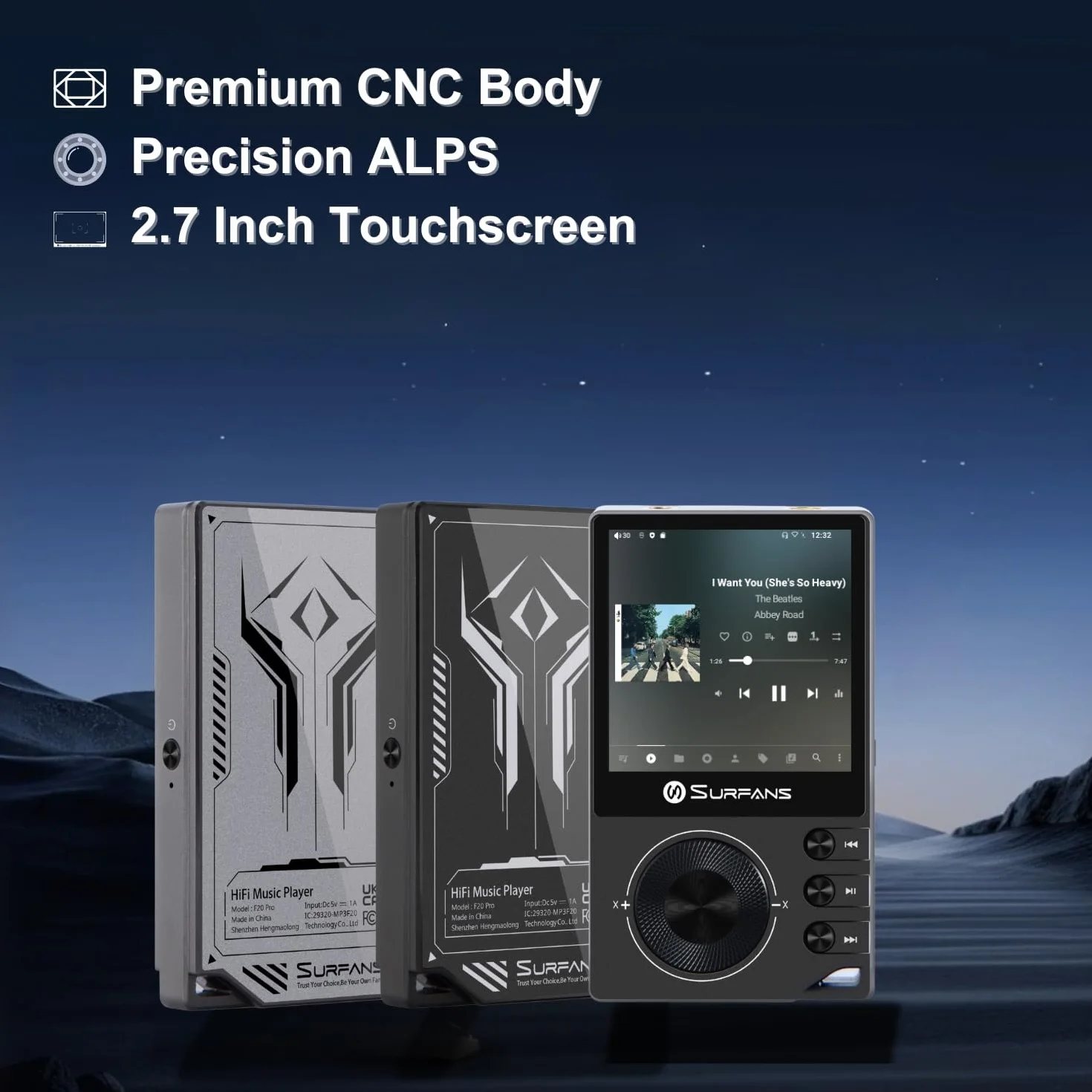 Surfans F20 Pro Android Hi-Res odtwarzacz muzyczny z Dual ESS9018 DAC, DSD512, Spotify & Tidal Support, WLAN i BT LDAC, 4,4 mm Balanced (500 mW), możliwość rozszerzenia do 1 TB, ekran dotykowy MP3 DAP