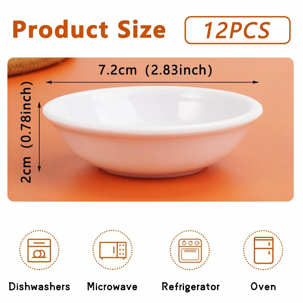 Zestaw 12 miseczek do sosu sojowego, białe, okrągłe miseczki do dipów, sosów, sushi, mini dipów, przypraw, przekąsek, orzechów