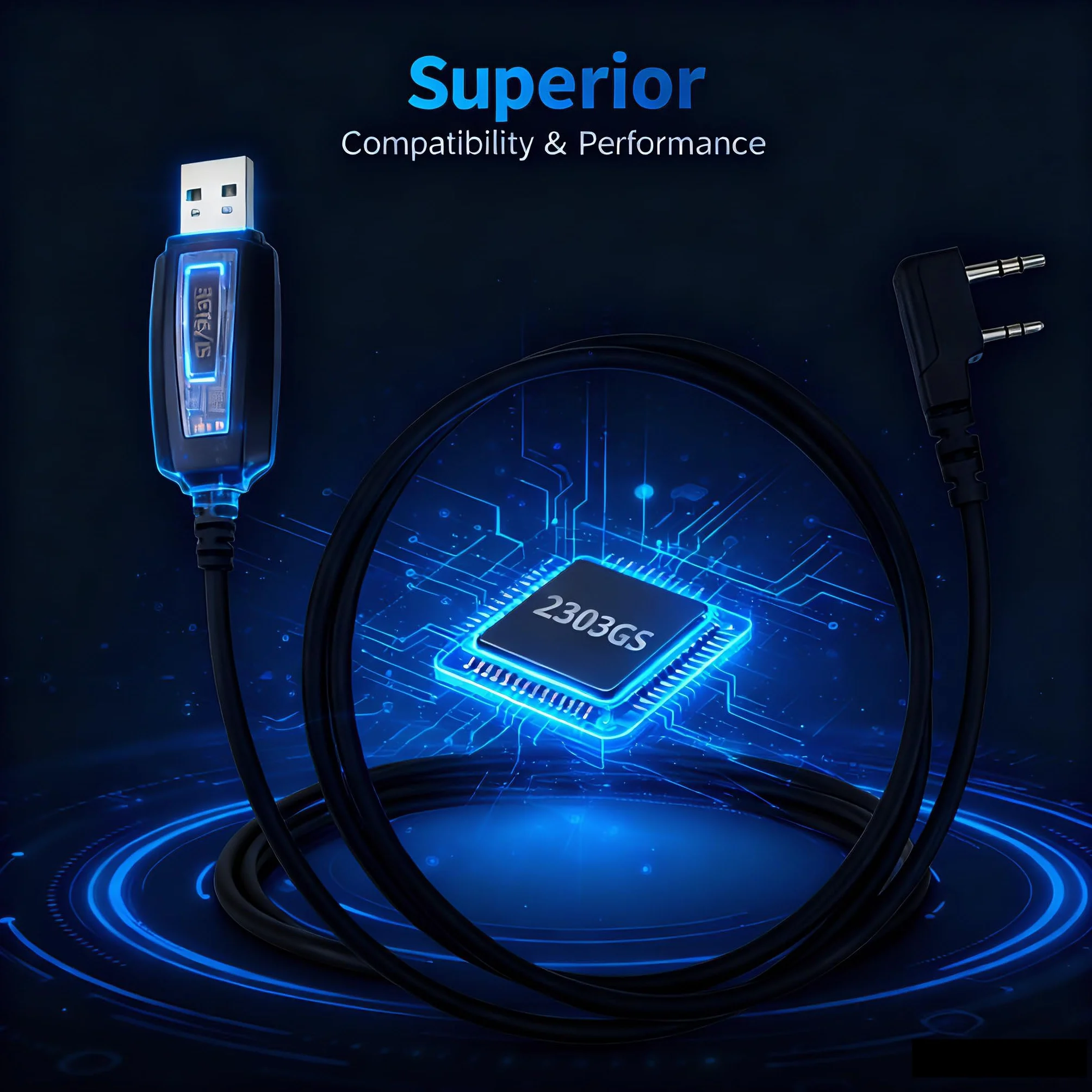 Retevis Kabel do programowania USB, wbudowany chip, 2-pinowy kompatybilny z Walkie Talkie RT24 RT27 RT622 RT668 RT5R RA79 H777 Tid Radio Baofeng UV-5R GT-18 Quansheng UVK5 (1 szt.)