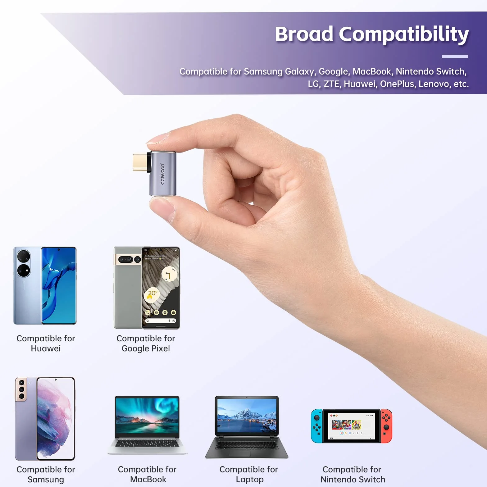 Aceyoon 3 Wtyczki Kątowe USB C, 90 Stopni, Adapter 40 Gbps/100 W/Gen 2, Obsługuje Wideo 8K 60 Hz i Szybkie Ładowanie PD, Do Telefonu Komórkowego, Laptopa i Tabletu