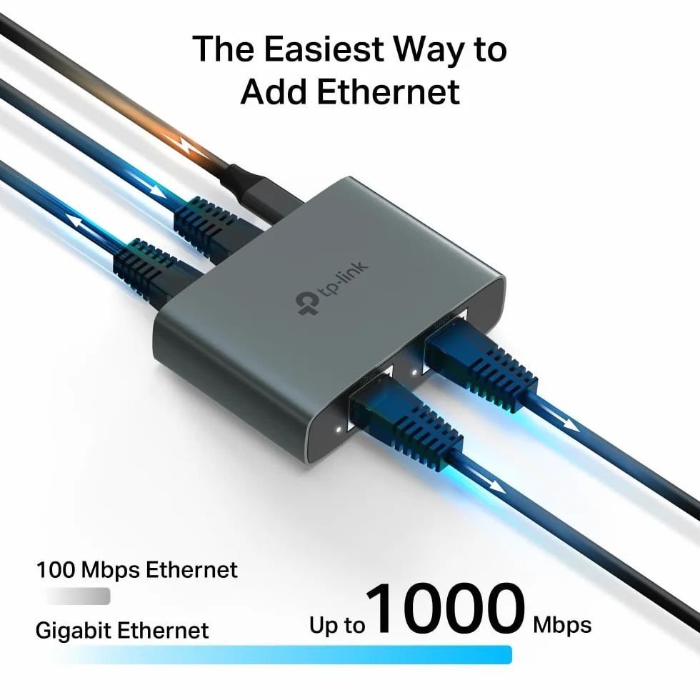 TP-Link EH310 Gigabitowy rozdzielacz Ethernet, 1 do 3 Gigabit Speed 1000 Mb/s, kompatybilny z kablami Ethernet Cat 8/7/6/5e/5, obudową ze stopu aluminium, Plug&Play