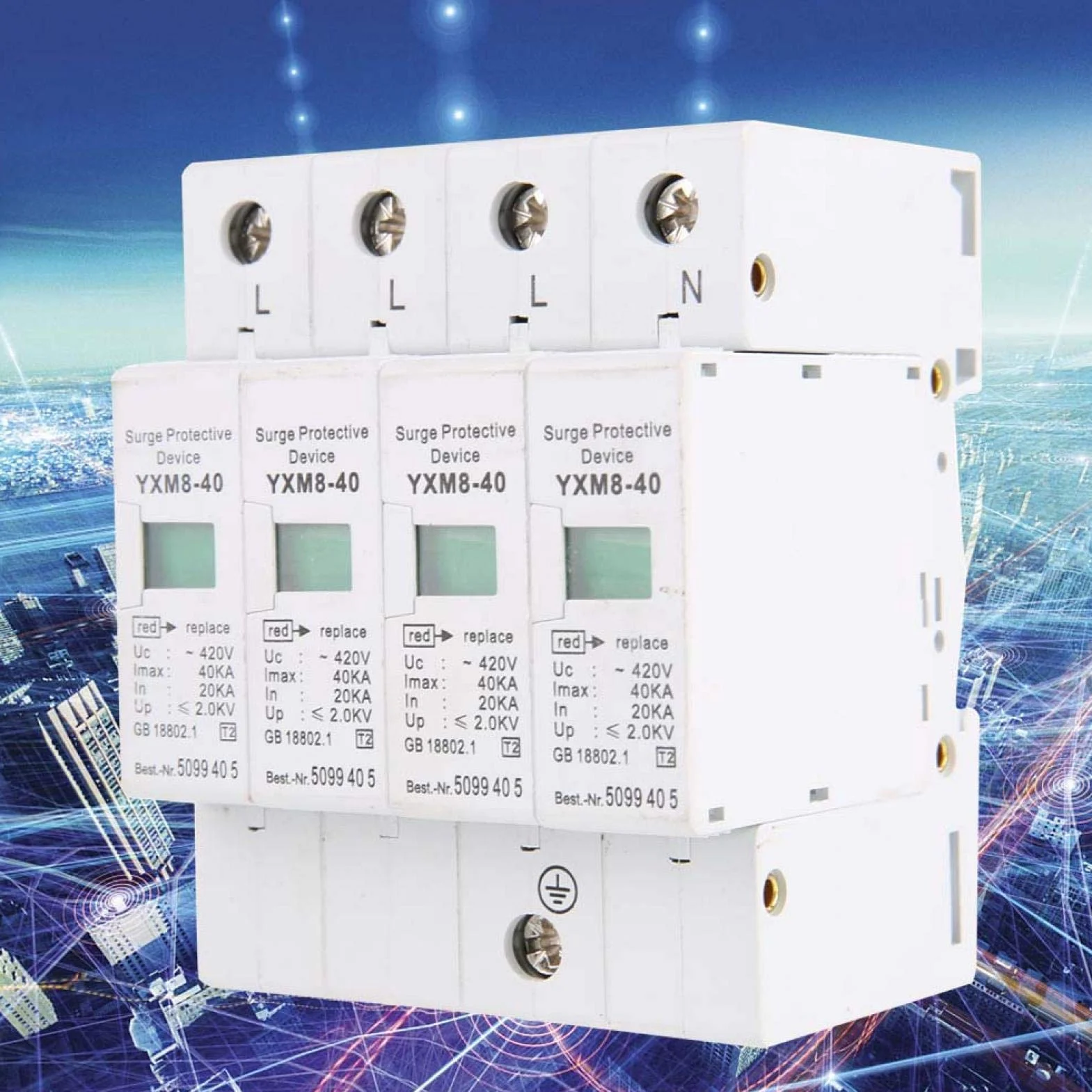 Domowa ochrona przeciwprzepięciowa odgromnik 4P 40KA DIN Rail AC urządzenie odgromowe niskiego napięcia do ochrony przed piorunami