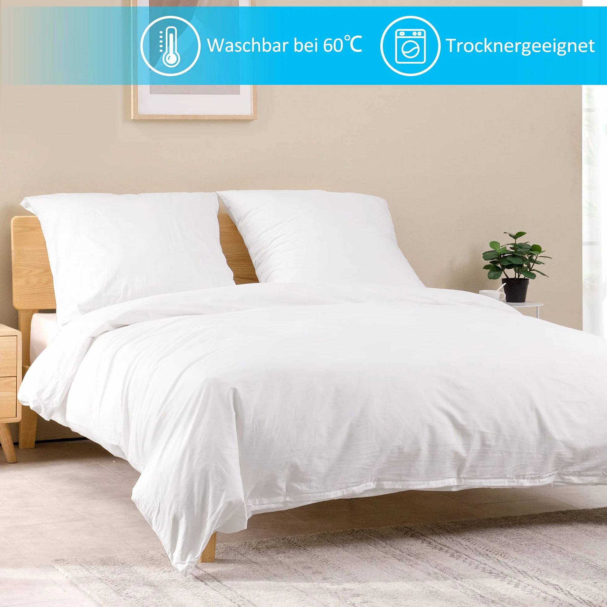 ATsense Zestaw 2 poszewek na poduszkę 40 x 40 cm – 100% bawełna, białe, miękkie i hipoalergiczne, certyfikat ÖkoTex, poszewka na poduszkę z zamkiem błyskawicznym, nadaje się dla alergików