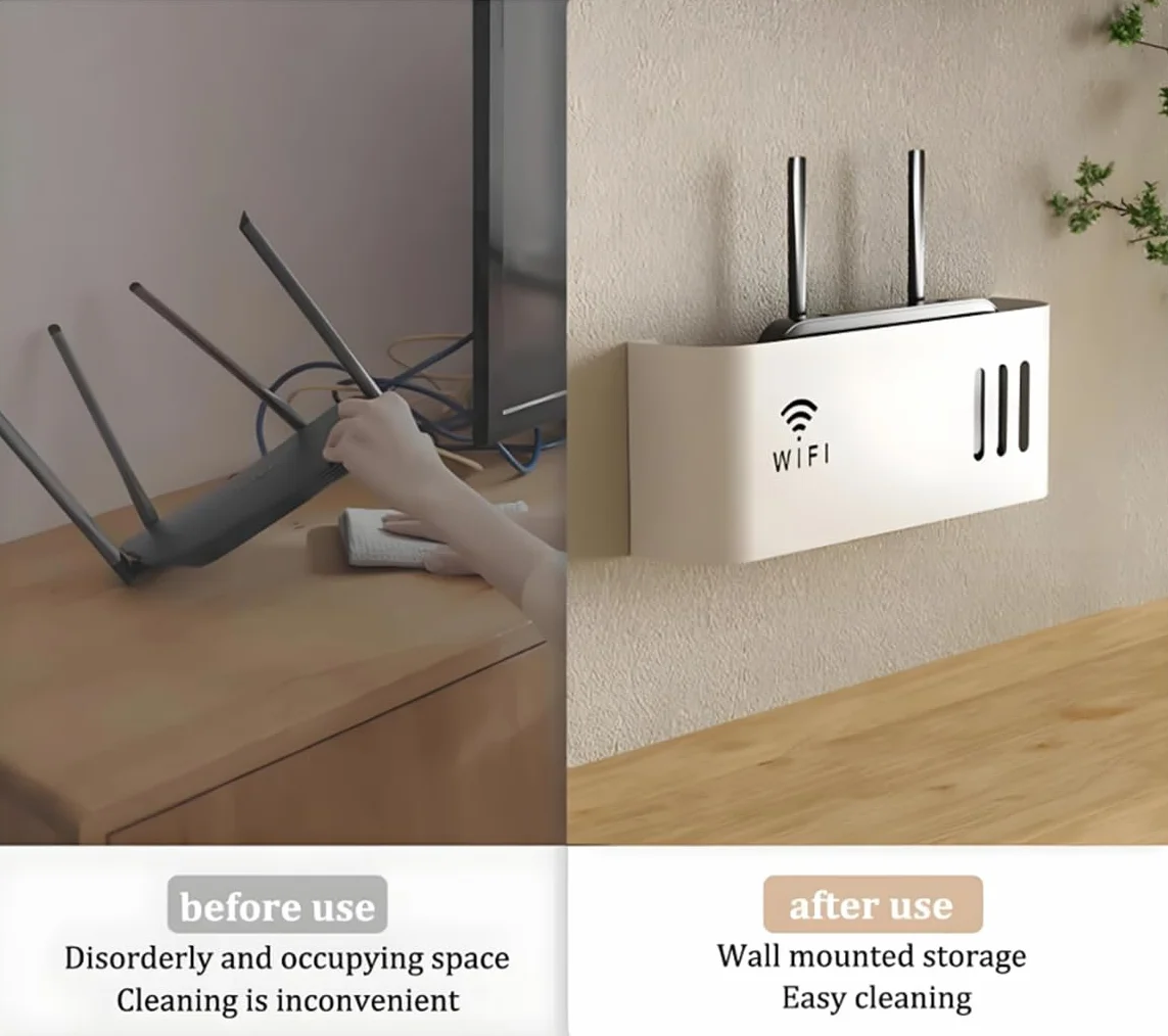 Półka na router, pudełka do przechowywania routera WiFi, regał ścienny na kabel WiFi z osłoną na przewody, organizer do przechowywania kabli, routerów (Biały)