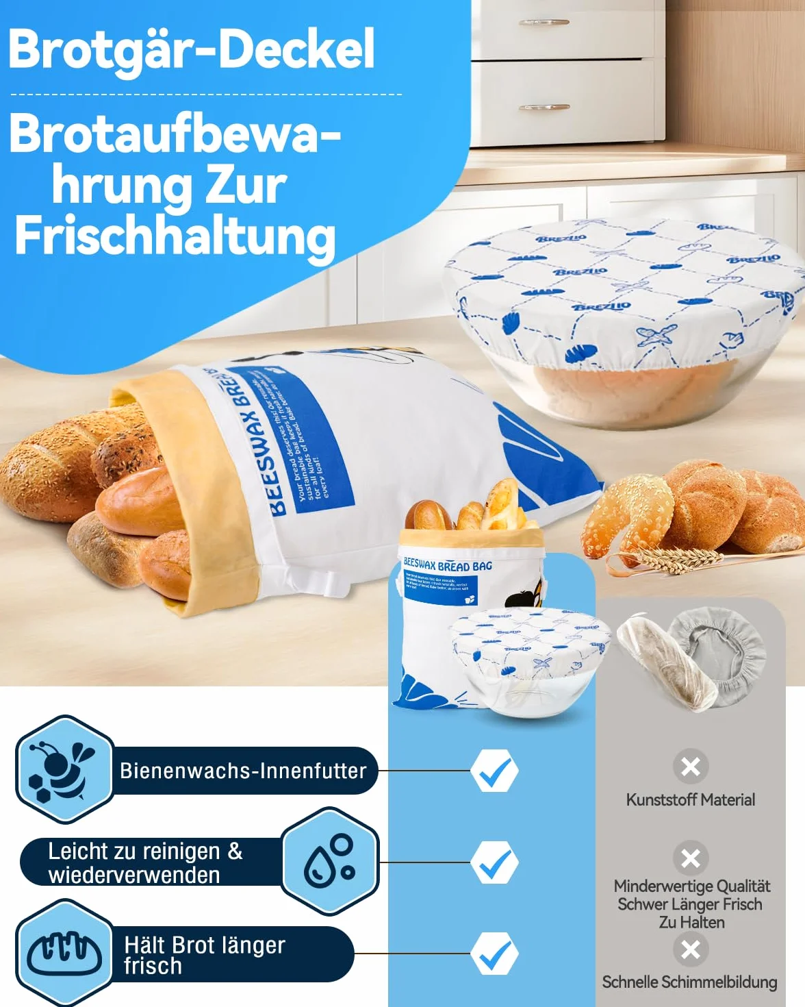 Naturalny worek na chleb z woskiem pszczelim wielokrotnego użytku biały