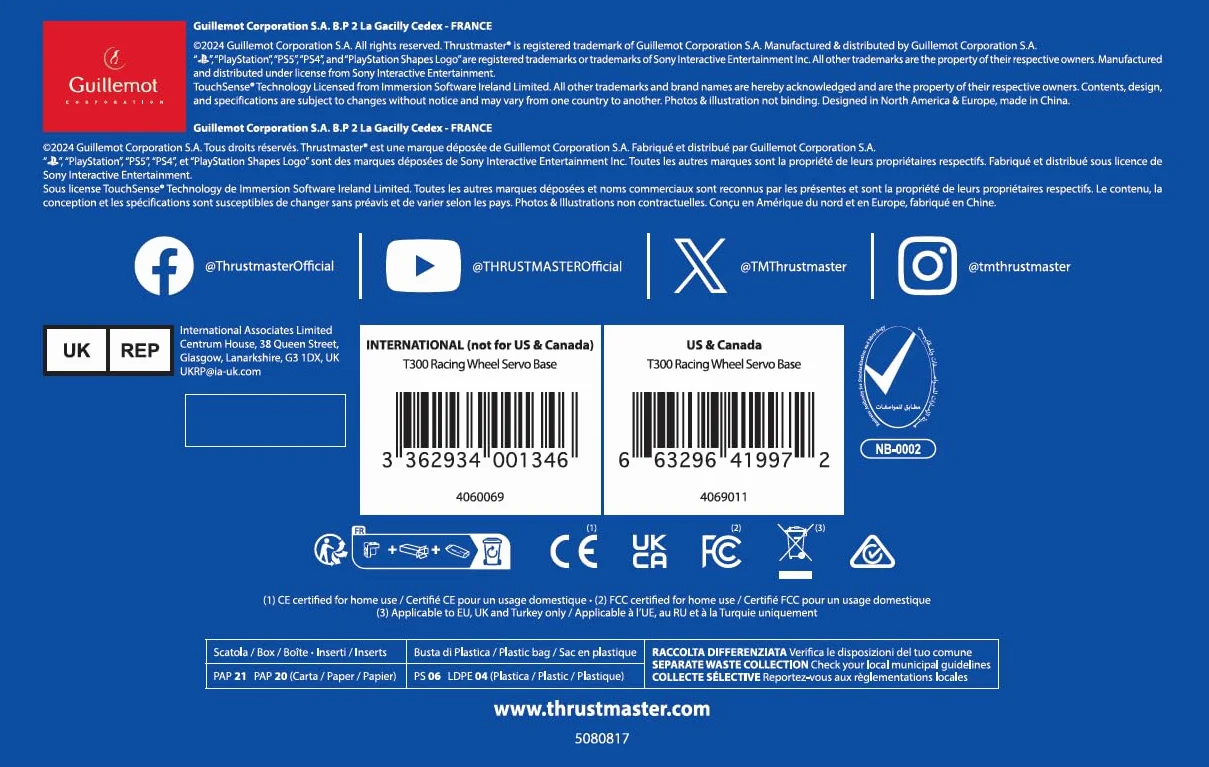Thrustmaster T300 Servo Base Force Feedback Wheel Base PS4 PS5 PC