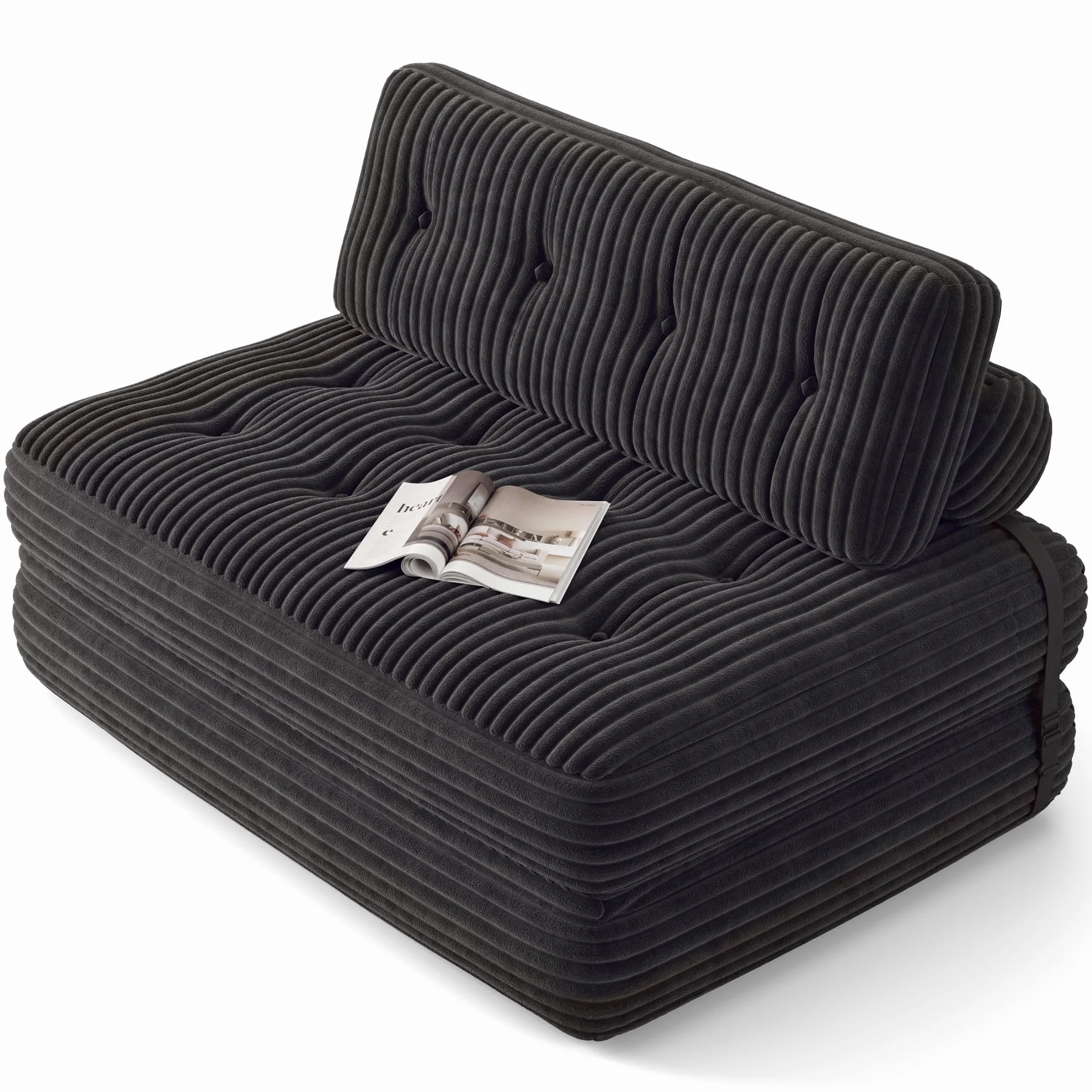 Xbro Składana sofa z funkcją spania 2 w 1, regulowane oparcie, materiał sztruksowy z pianki, 180 x 85 cm, zajmuje mało miejsca, czarna