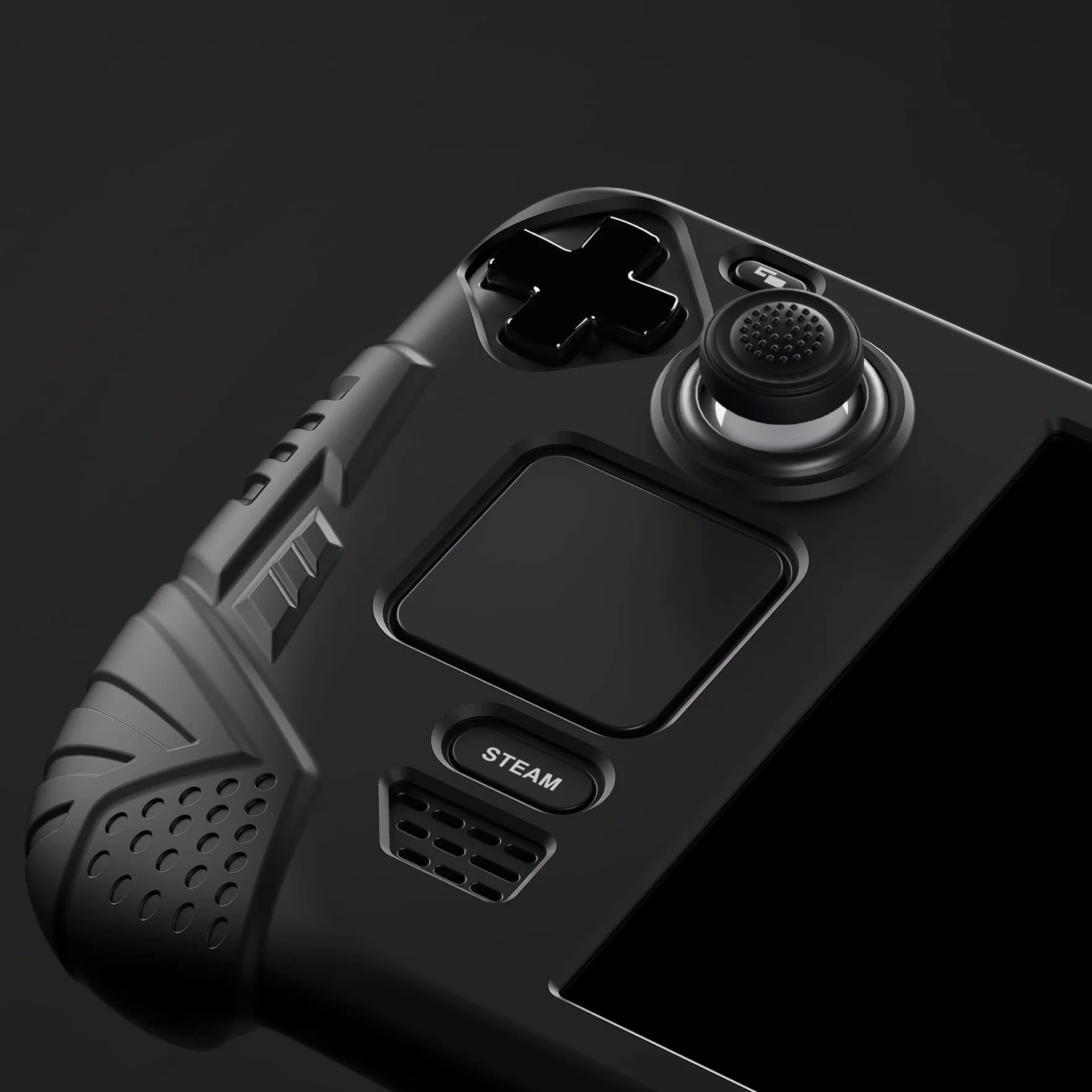 PlayVital Etui Ochronne do Steam Deck LCD,Miękkie Silikonowe Ochronne na Konstrukcja Tylnego Przyciski do Steam Deck LCD,Skóry Etui i Nakładkami Joysticka-Czarne(Armor Series)