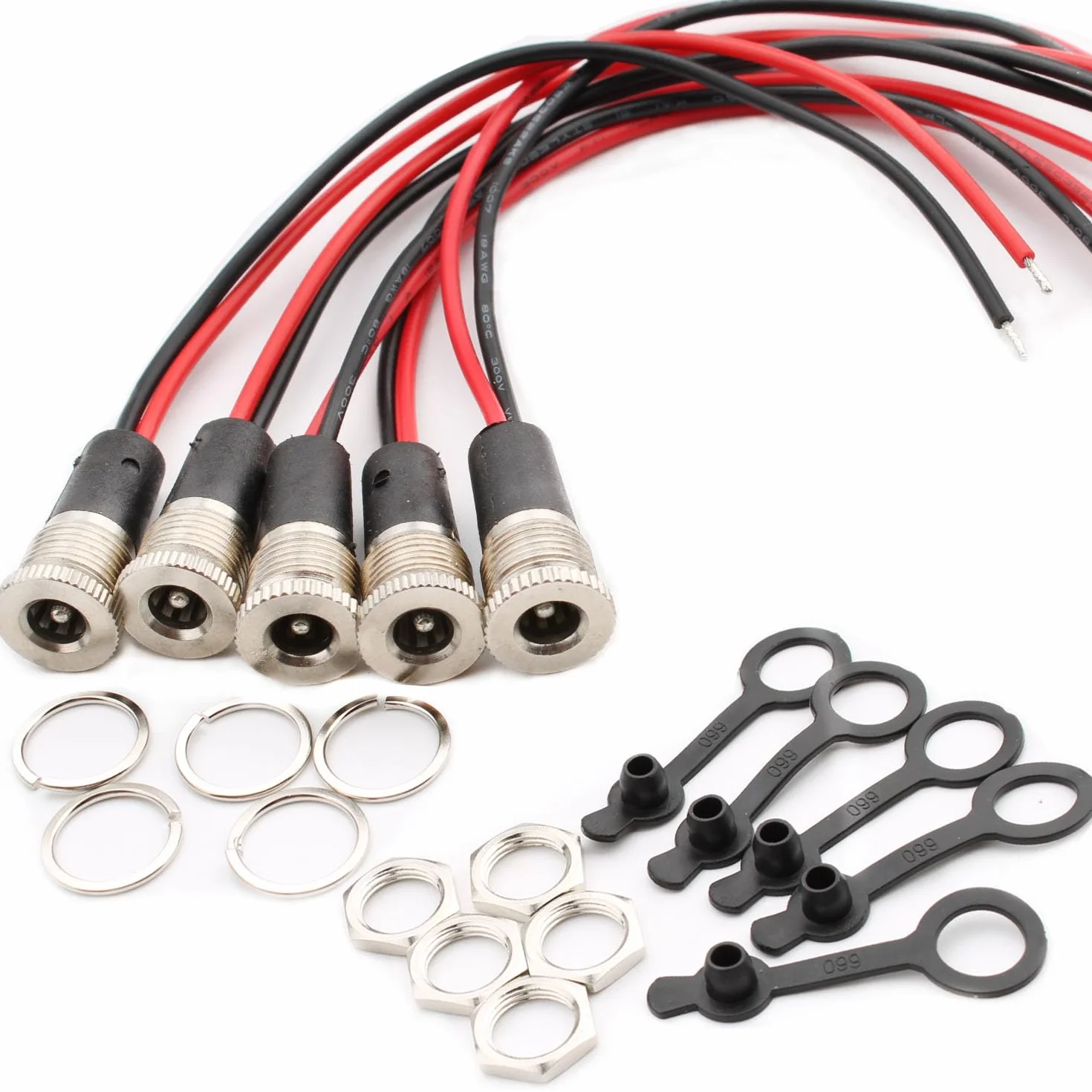 RUNCCI-YUN 5-pak 5,5 x 2,5 mm 10 A gniazdo zasilania DC, gniazdo baryłkowe 12 V DC, mocowanie panelowe, adapter złącza żeńskiego z wodoodporną osłoną