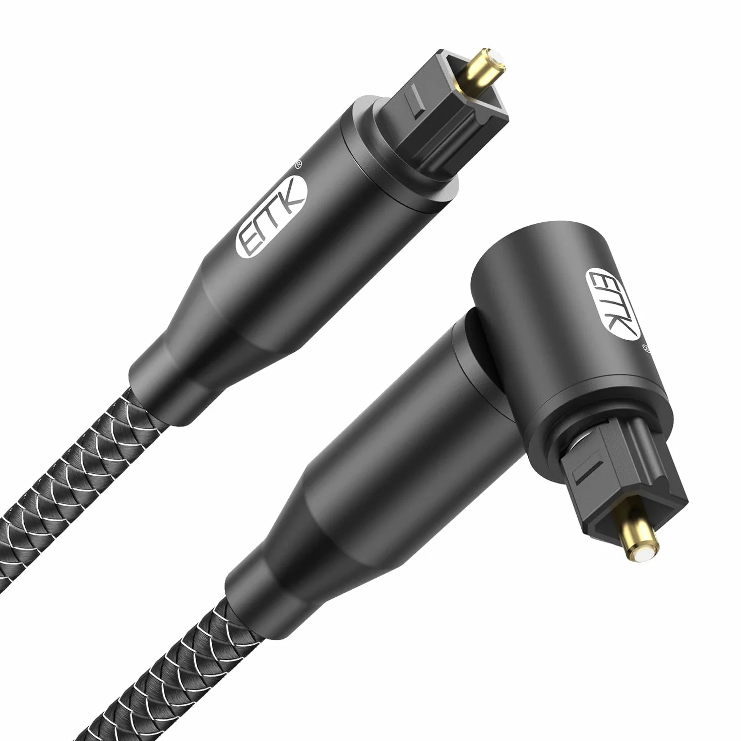 EMK Cyfrowy optyczny kabel audio, prostokątny kabel Toslink (pozłacany, włókno szklane 90 stopni, optyczny do TOSLINK, obracany o 360 stopni), kabel optyczny do DVD, głośnika, soundbar, TV (0,3 m)