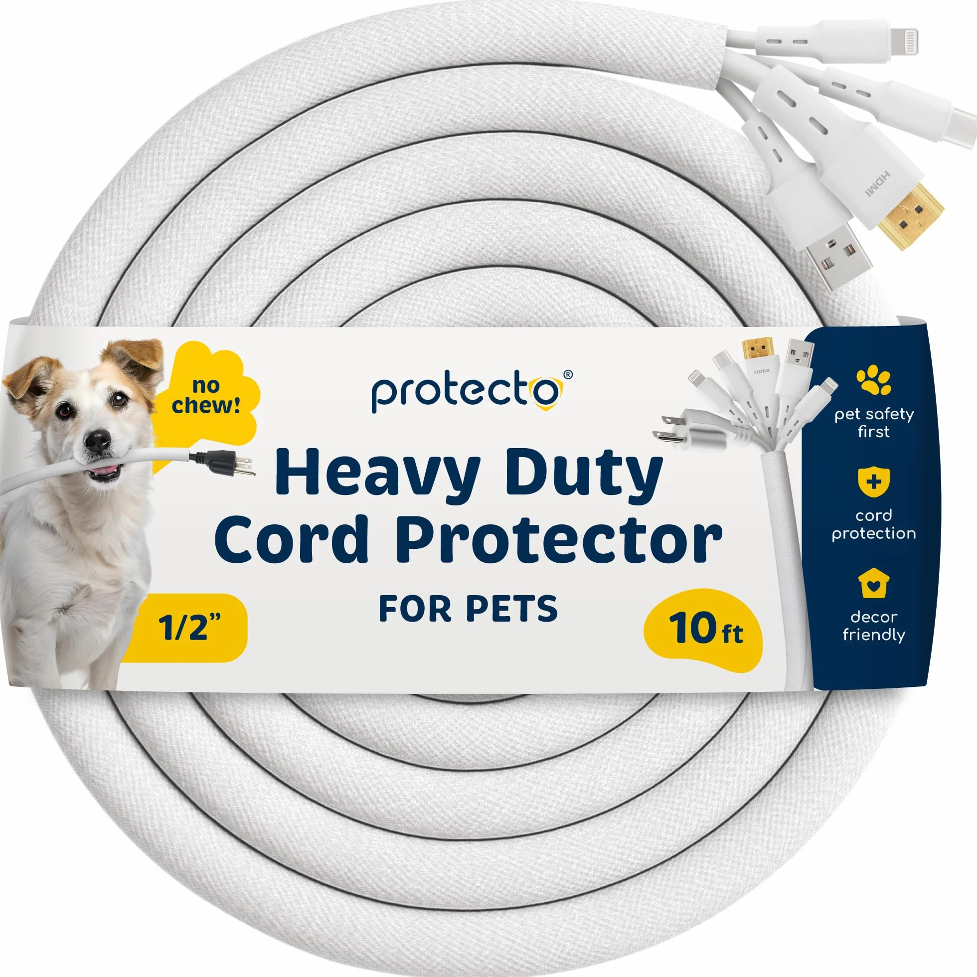 PROTECTO Elastyczna osłona na kable dla zwierząt, biały, odporny na zgryzanie, 3 m długość/Ø 12mm wąż kablowy - dla kota i psa, osłona na kable zasilające i ładowarki – oświetlenie, RCA i HDMI