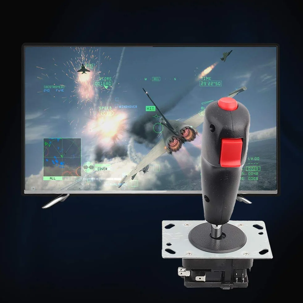 Joystick 8-drożny kontroler do gier, symulacja gier komputerowych, joystick z przyciskiem Top do gier lotniczych, czarny, czerwony