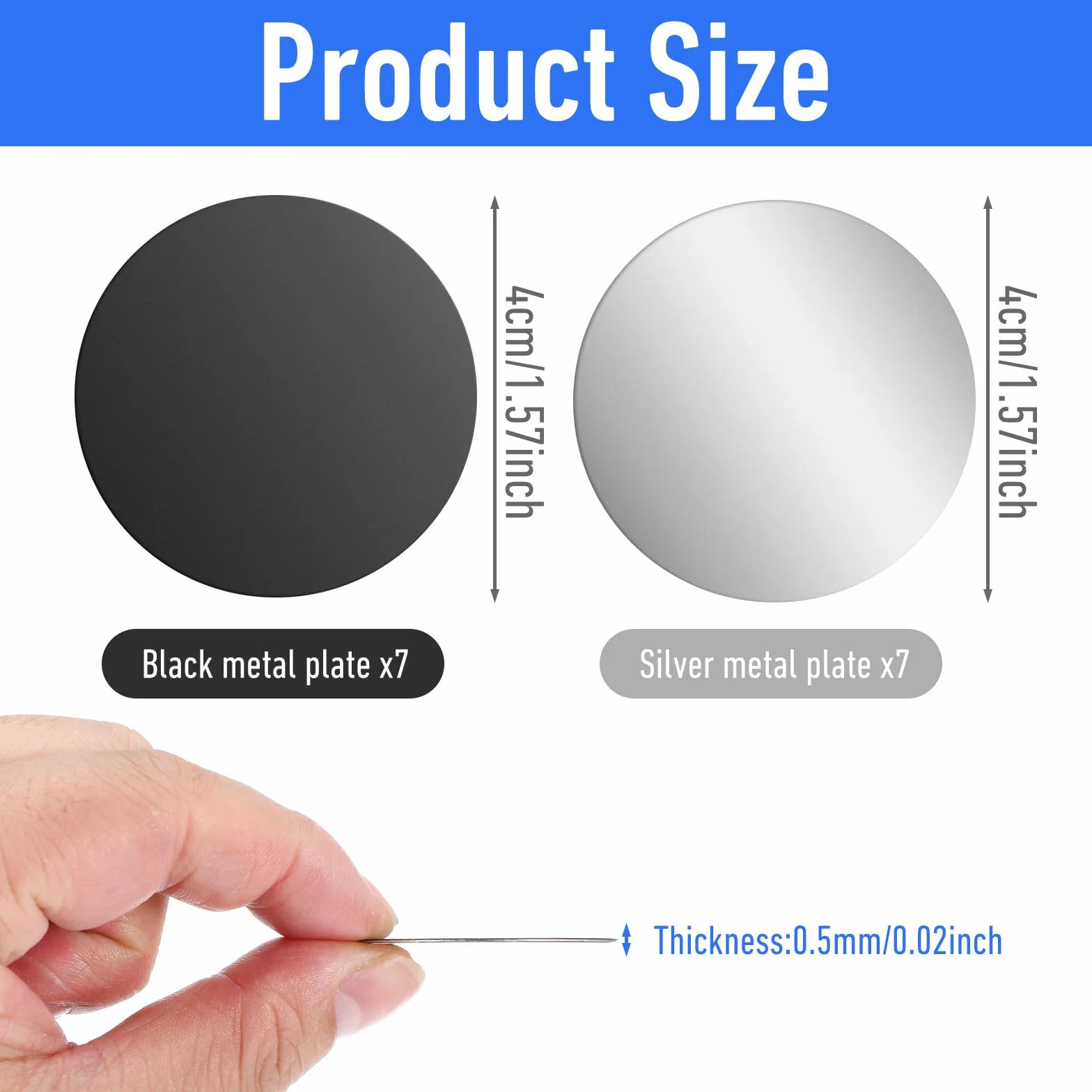 Bewudy 14 sztuk metalowych płytek samoprzylepnych, zestaw 40 mm metalowych płyt do magnesów, cienkie metalowe dyski ze stali nierdzewnej, metalowe płyty w kolorze czarnym i srebrnym, kompatybilne z