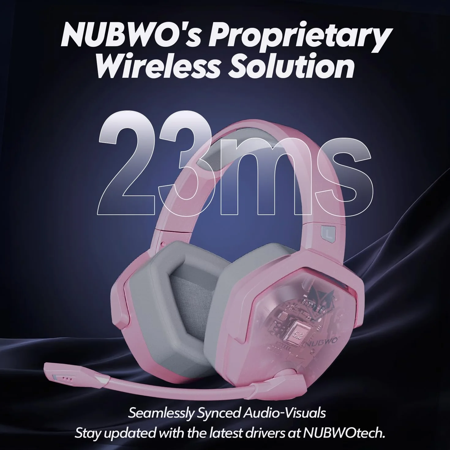 NUBWO G06 Podwójny bezprzewodowy zestaw słuchawkowy do gier z mikrofonem 2,4 GHz Bluetooth 100h bateria 50 mm różowy