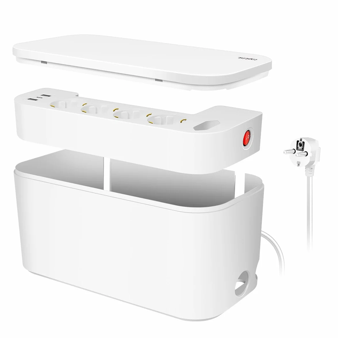 LogiLink LPS281U - skrzynka kablowa z 5 gniazdami wtykowymi, w zestawie 3 x USB, kolor: biały