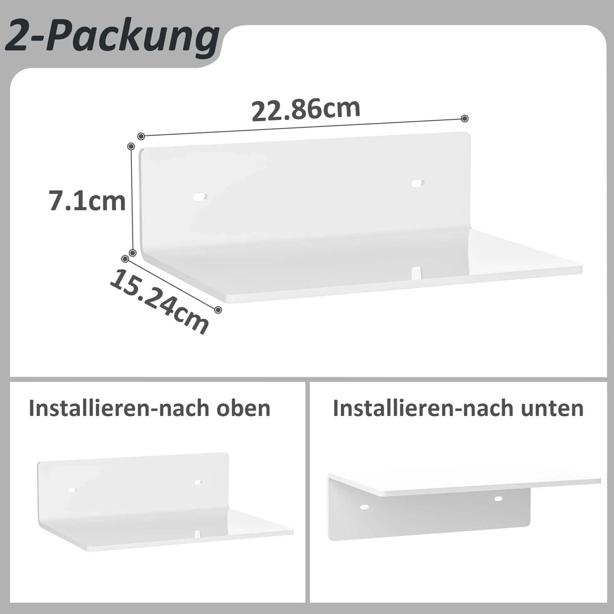 Sezanrpt 23 cm, białe pływające półki akrylowe, białe półki ścienne do salonu, sypialni, łazienki, kuchni, jadalni, sklepu z markami, handlu detalicznego, pokoju zabaw, 2 sztuki