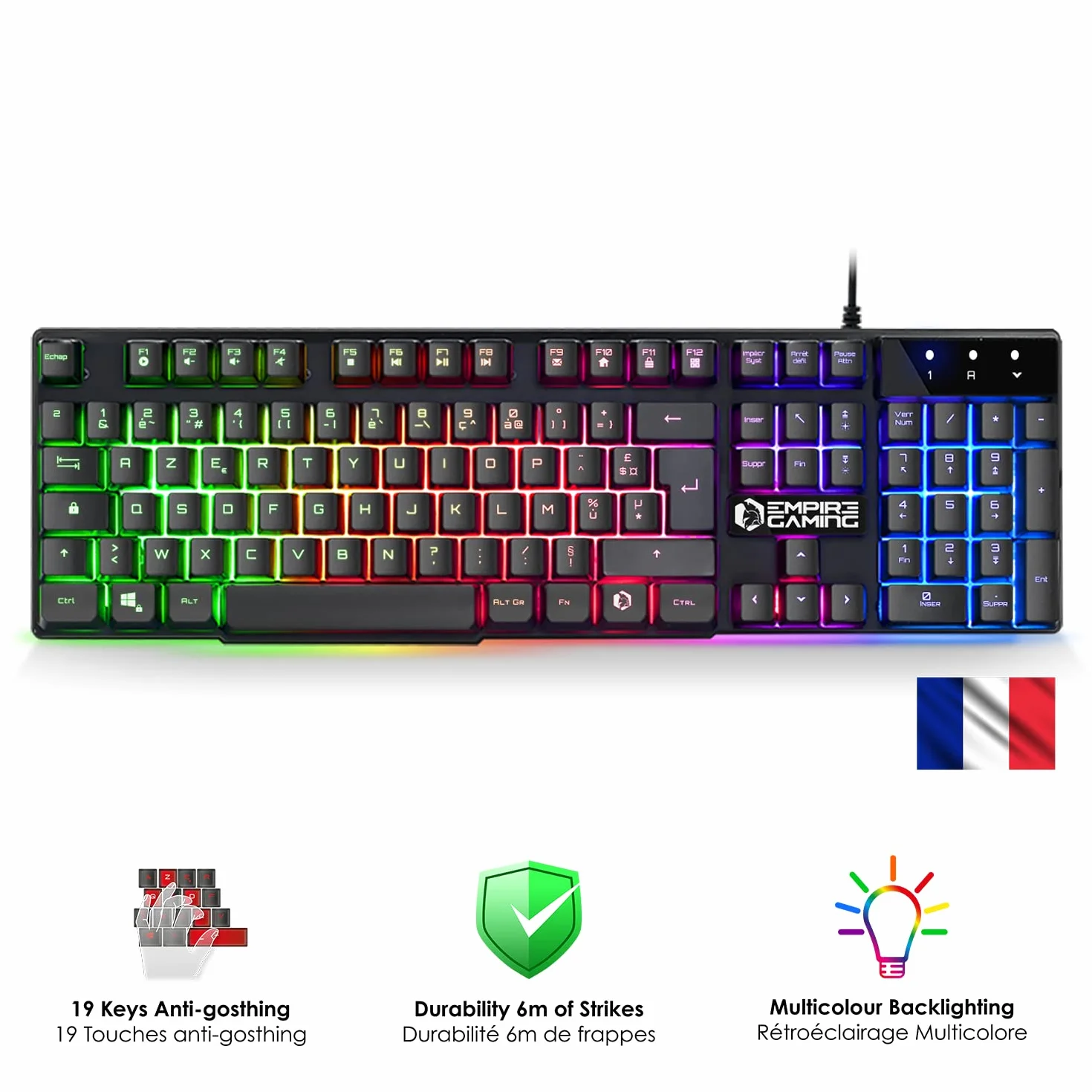 EMPIRE GAMING - Pack 3 en 1 MK800 - Clavier Gaming AZERTY (Layout Français) RGB 105 Touches 19 Touches Anti-Ghosting - Souris Gamer RGB 2400 DPI - Tapis de Souris - PC PS4 PS5 Xbox One/Series Mac