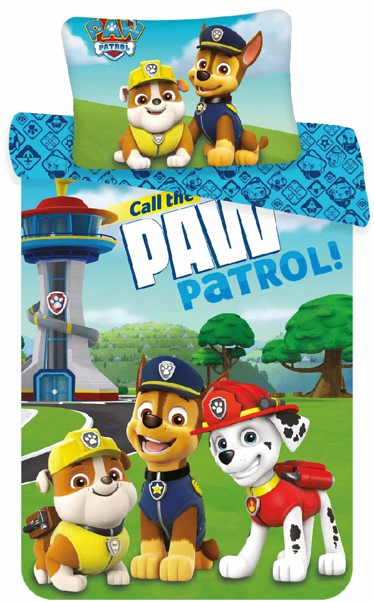 Dwustronny zestaw pościeli dziecięcej Pat Patrol 100x135 cm 40x60 cm Marcus Chase Ruben