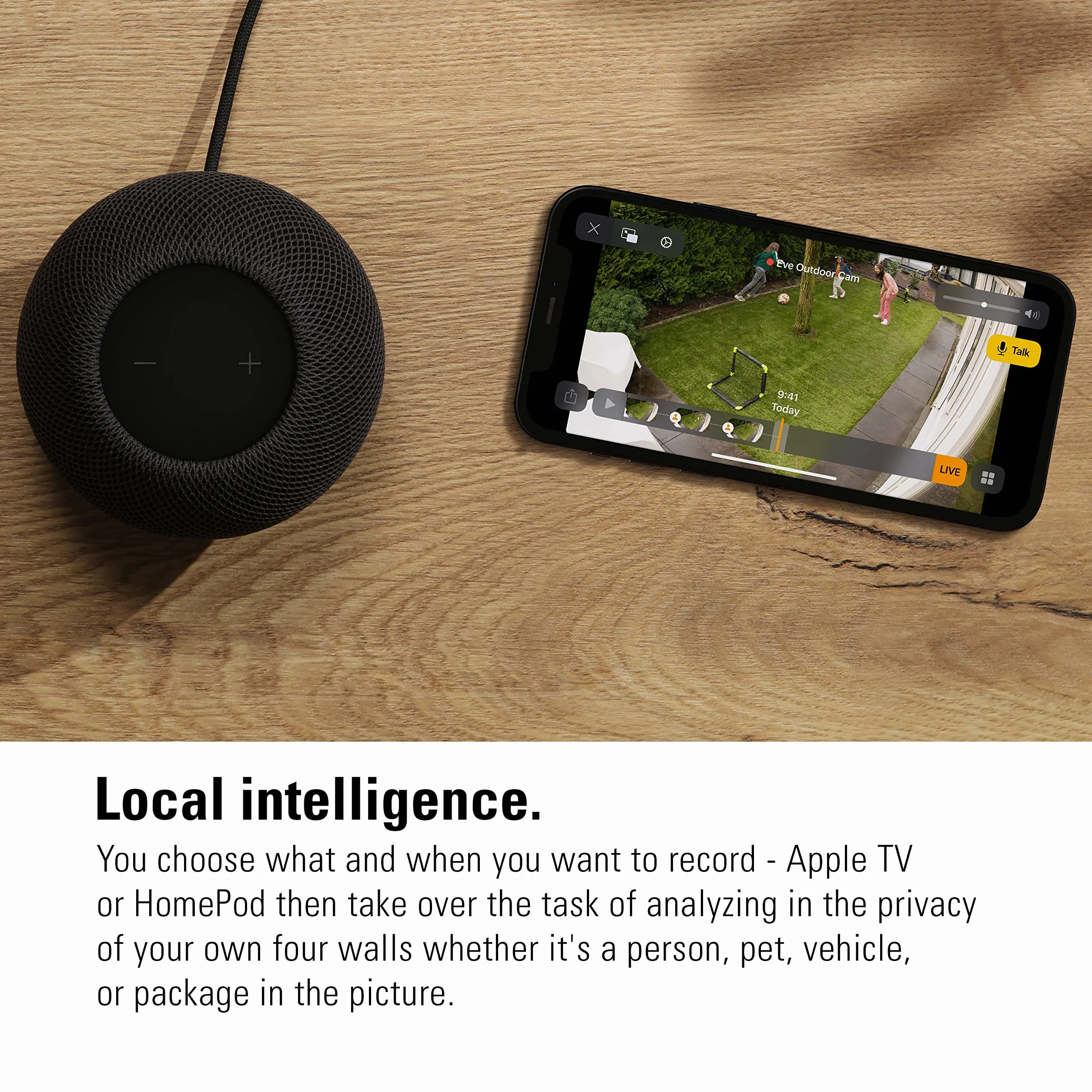 Eve Outdoor Cam - zewnętrzna kamera monitorująca z czujnikiem ruchu, reflektorem, noktowizorem, interkomem, elastyczną instalacją, WiFi, najwyższą ochroną danych dzięki Apple HomeKit Secure Video