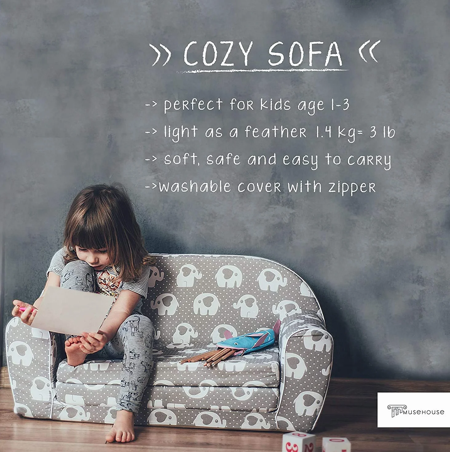 Sofa dla dzieci | Sofa dla dzieci | Składana sofa 2 w 1 i łóżko | 0-4 lata | (BUTTERFLY-MHS131)