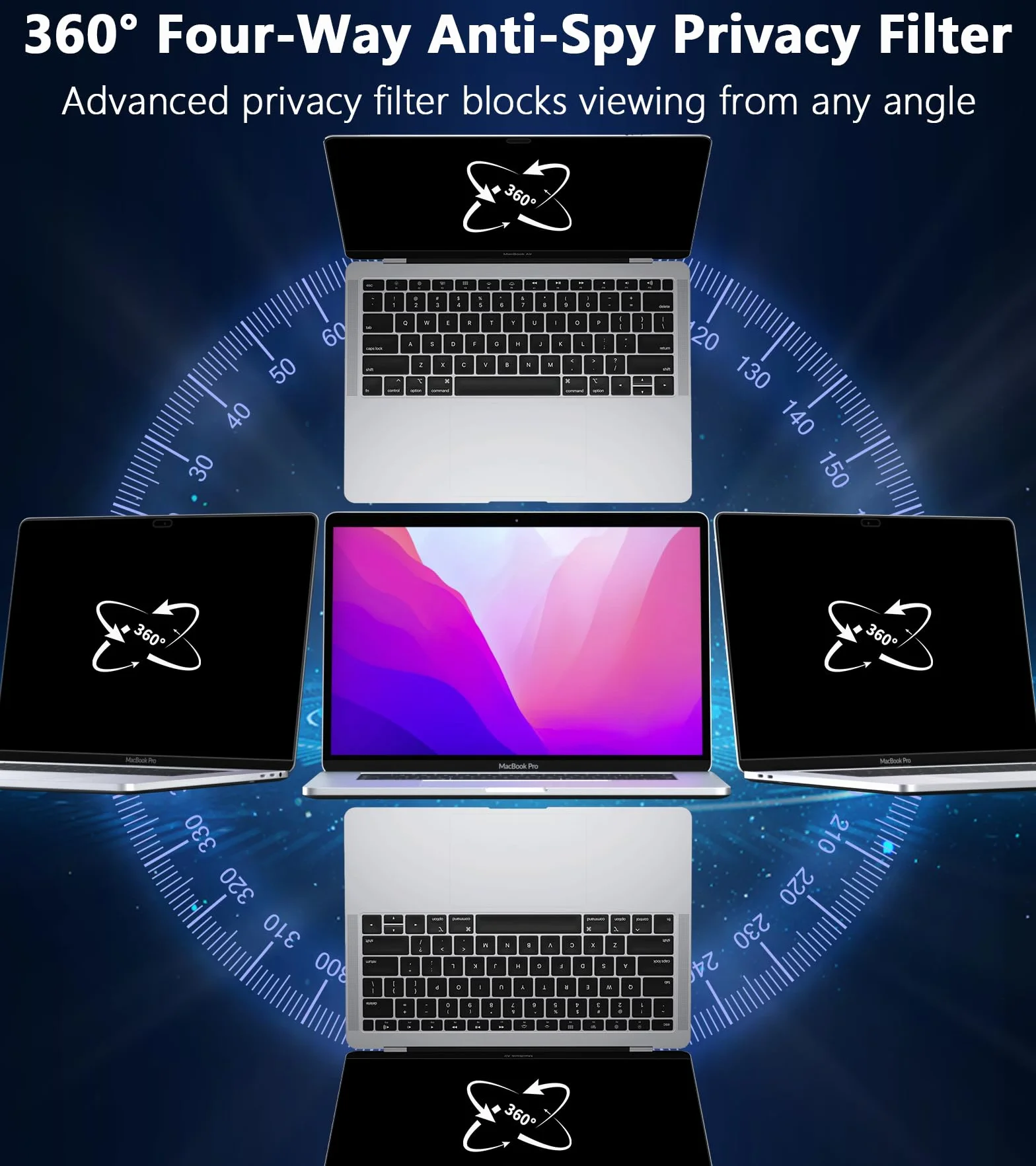 PYS 4-kierunkowa ochrona przed wzrokiem do MacBooka Air 33.0 cm (2018-2021, M1), filtr prywatności 360 stopni, matowa osłona antyodblaskowa, ochrona przed zarysowaniami