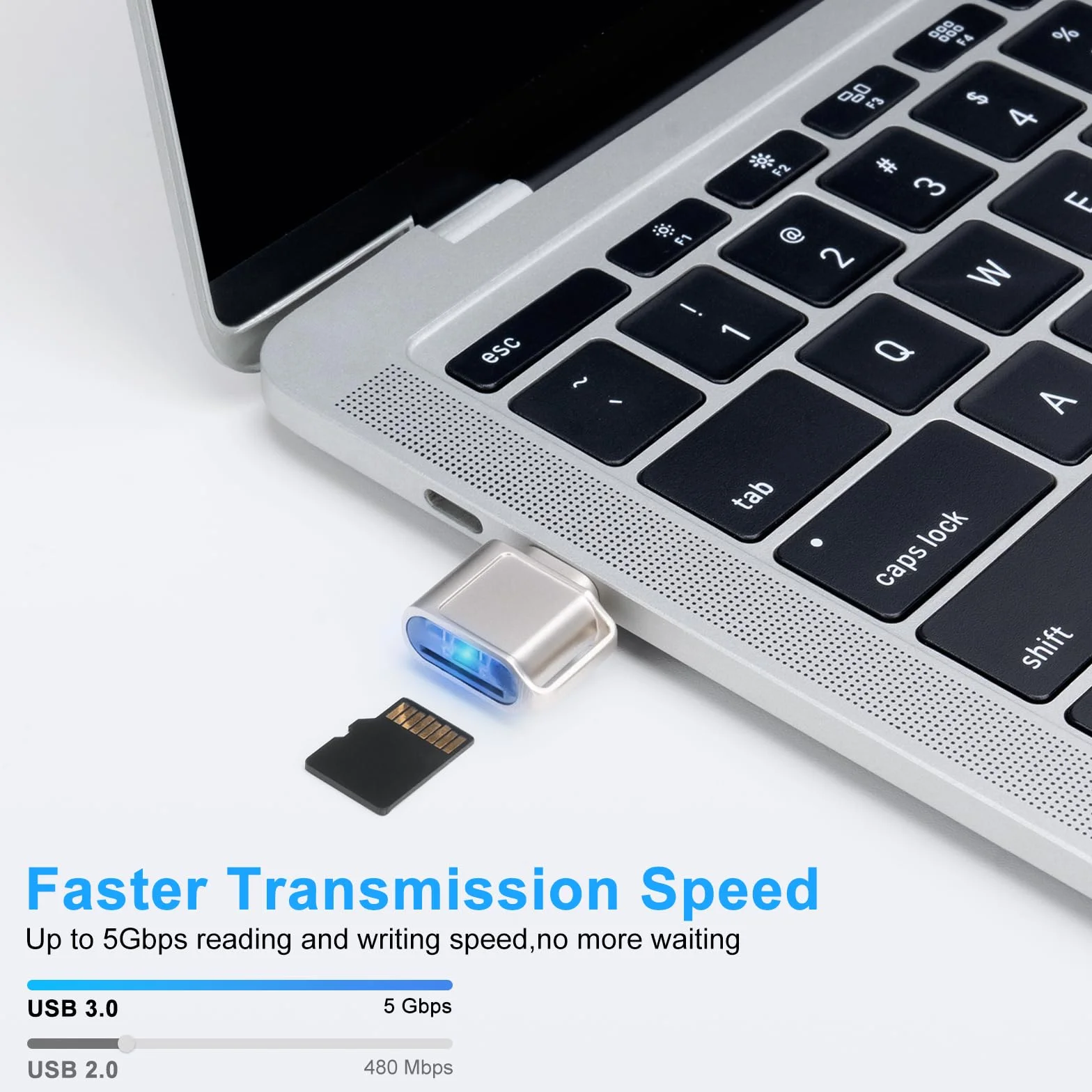Czytnik kart TF, czytnik kart Micro SD, adapter kart pamięci TF typu C z adapterem USB C na USB kompatybilny z laptopem, MacBookiem, Samsung Galaxy (srebrny)