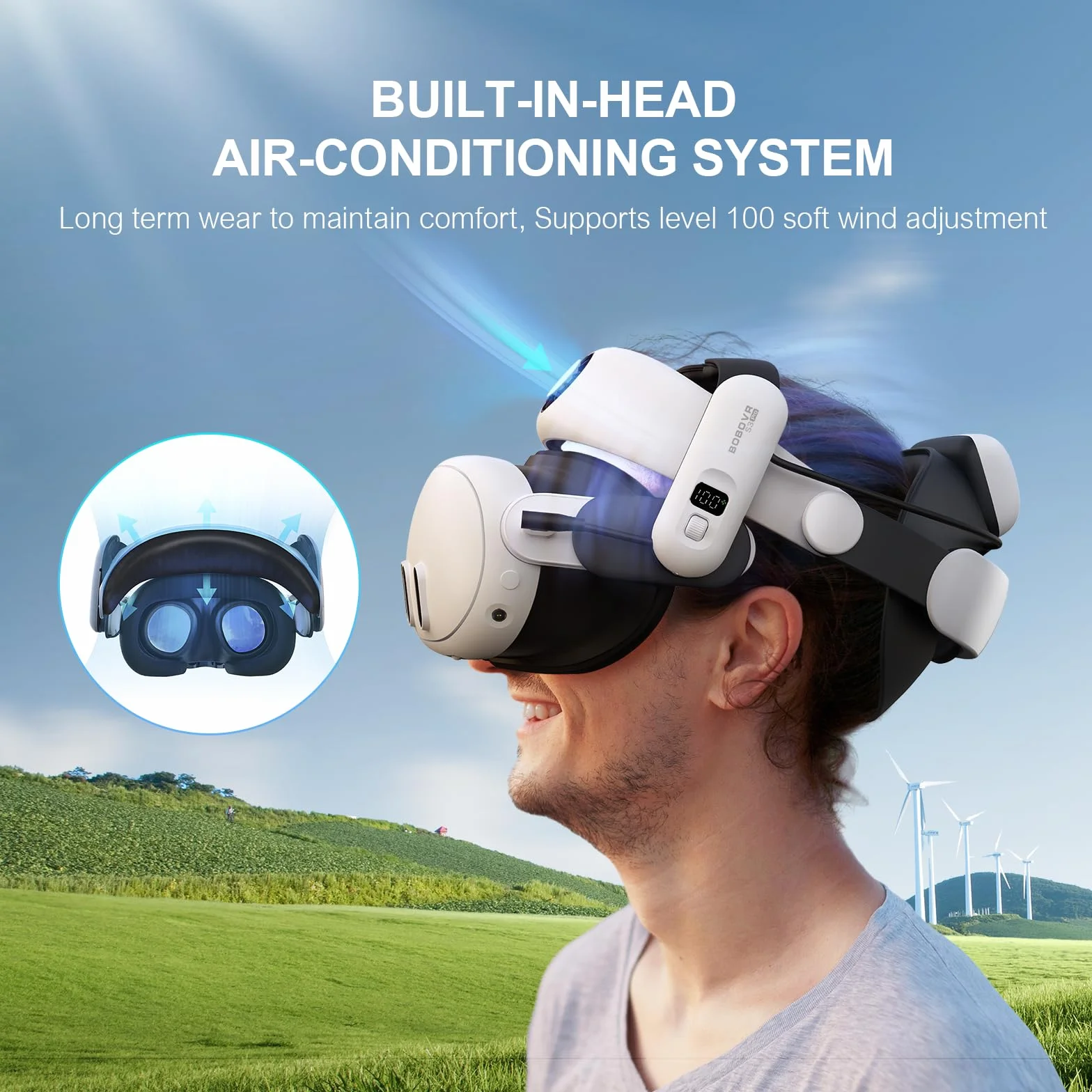BOBOVR S3 Pro Zestaw akumulatorów 10000 mAh z głowicą klimatyzacyjną, kompatybilny z Meta Quest 3/Quest 3S