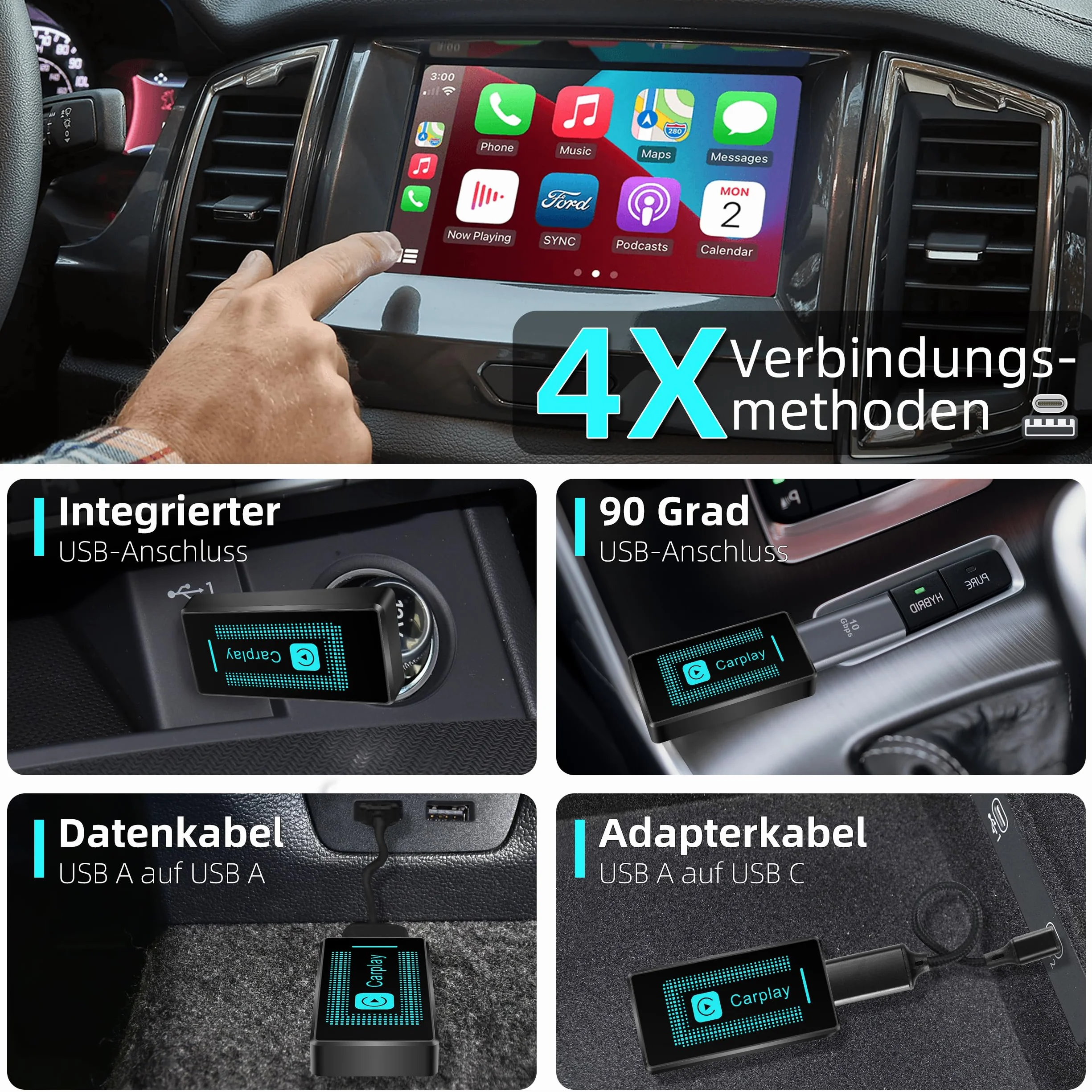 Pashlysh Bezprzewodowy adapter Carplay do iPhone'a, upgrade 2024, USB CarPlay, pendrive do bezprzewodowej obsługi, łatwa funkcja Plug & Play, kompatybilny z samochodami od 2016 i iPhone iOS 10+