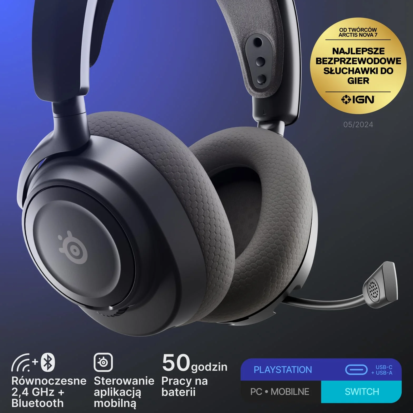 SteelSeries Arctis Nova 7P Wireless Gen 2 Gaming Headset 50H Battery Neodymium Drivers 2.4GHz/Bluetooth PS5 PC Switch Mobile