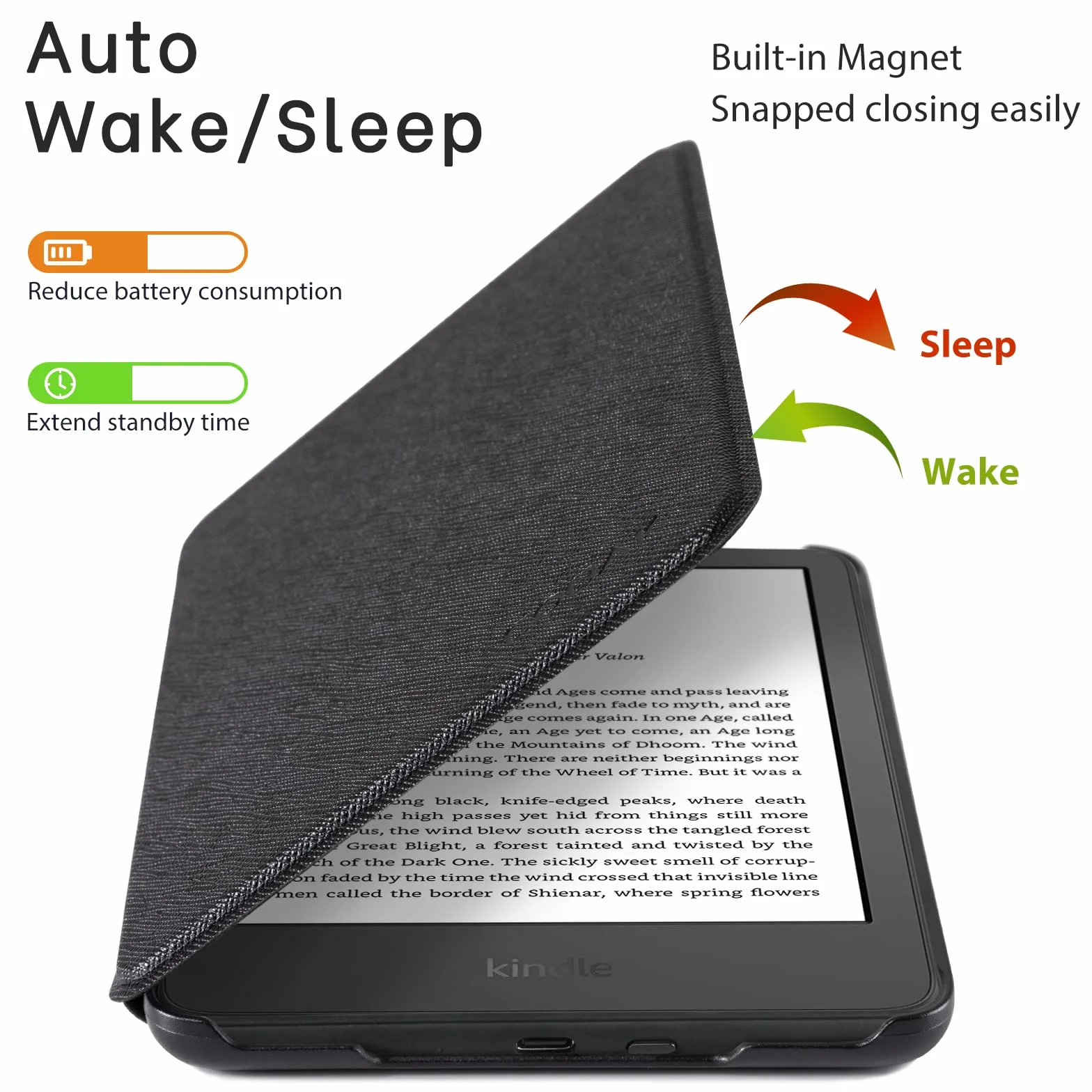 CoBak Etui na 6" Kindle 2024/2022 (Model nr. C2V2L3/RS23CV)— wytrzymałe etui ze skóry PU z funkcją automatycznego uśpienia, ultracienkie, pasuje do Kindle 11. generacji 6", Czarny