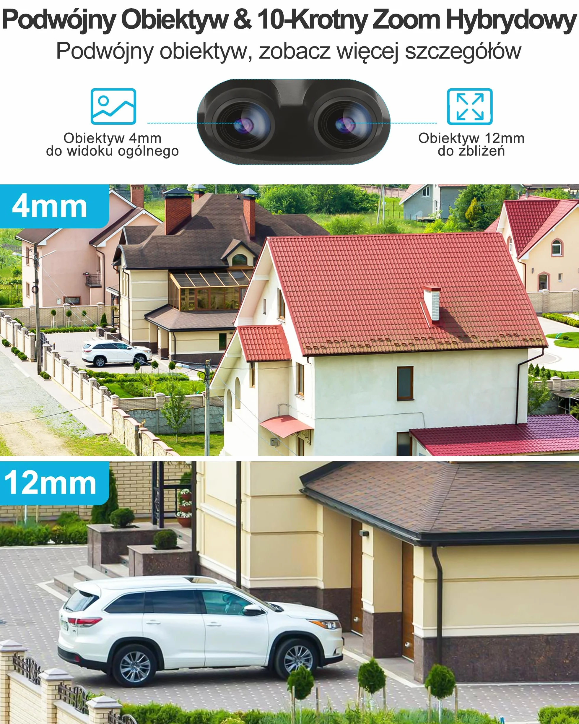 GENBOLT 2.5K Kamera PTZ WiFi do Użytku na Zewnątrz,Obsługująca POE, Podwójna IP 4MP Domowa Kamera Monitorująca,10-Krotny Zoom Hybrydowy,CCTV Kolorowy Tryb Nocny,Automatyczne Śoledzenie (2,4/5GHz)