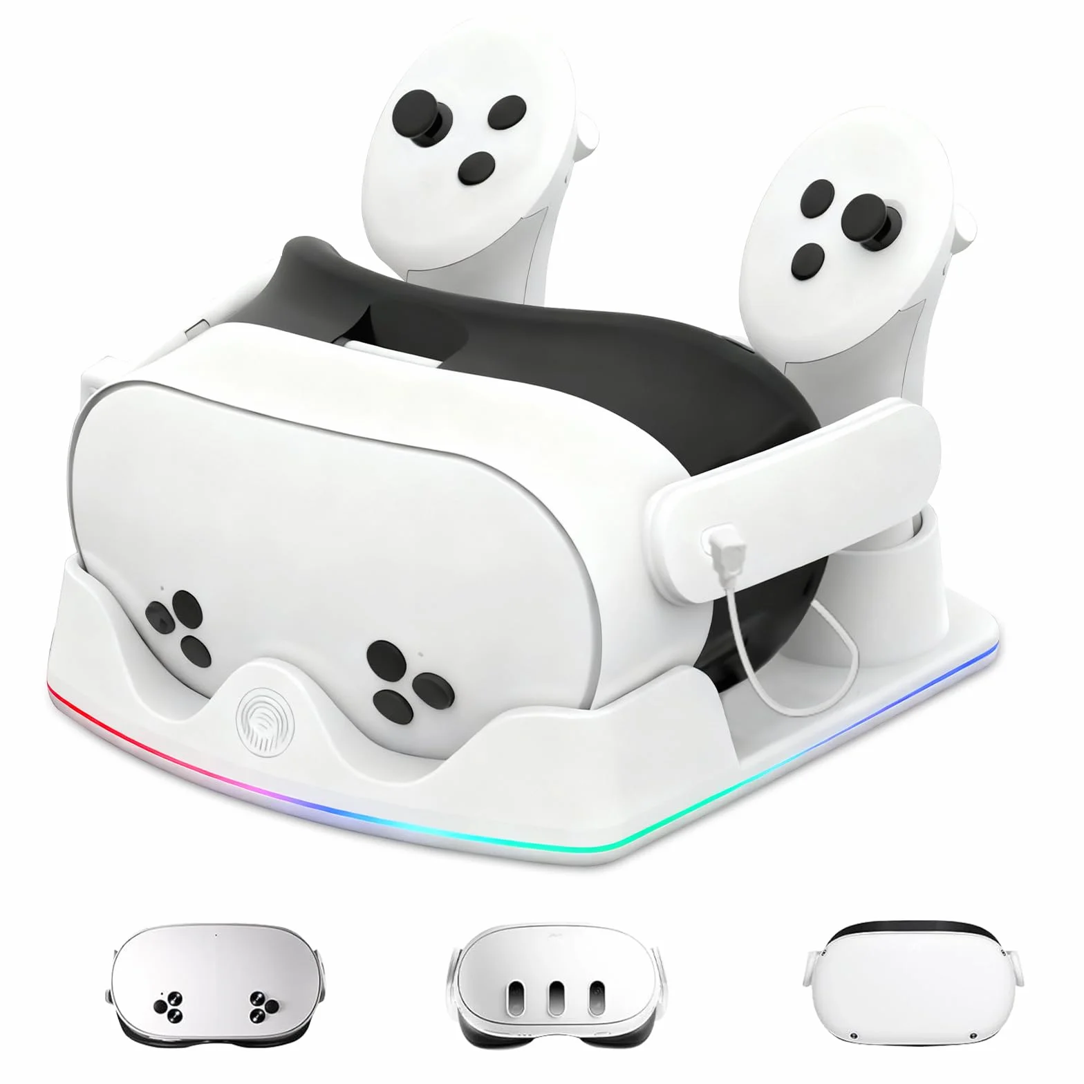 Stacja ładująca kompatybilna z Meta Quest 2/3/3S, stacja dokująca do szybkiego ładowania z oświetleniem RGB do kontrolera, ładowarka z USB C szybkie ładowanie do zestawu słuchawkowego VR i
