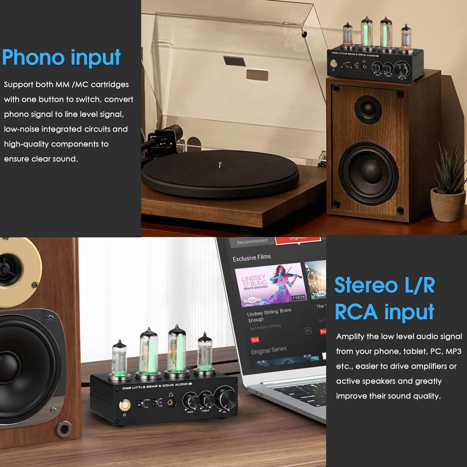 Nobsound HiFi 6E2 przedwzmacniacz rurowy Phono Preamp do MM/MC Turntablebles Headphone Amp