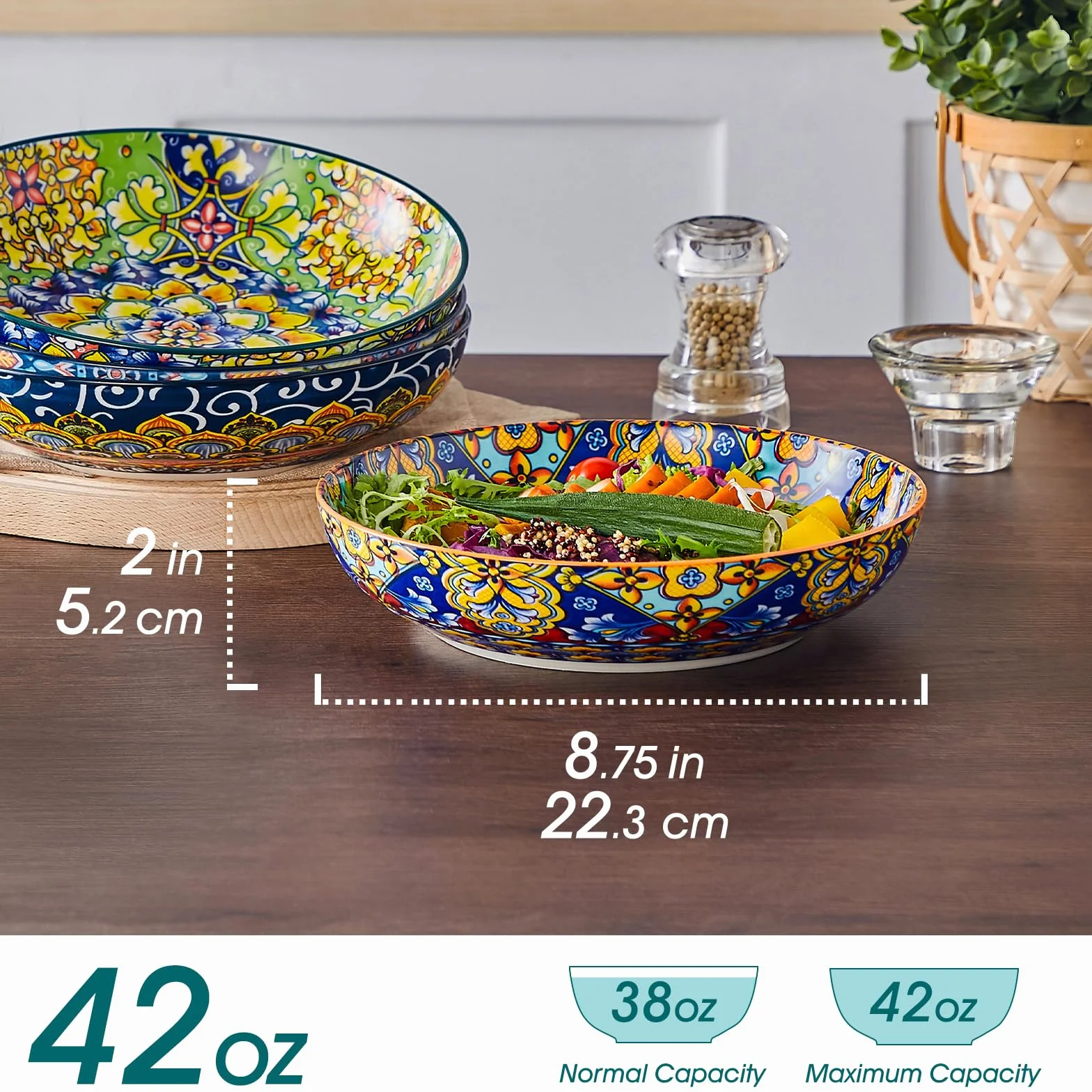 vancasso SIMI Zestaw 4 misek do makaronu, porcelanowe miski do sałatki, duże grube miski do serwowania, do kuchni, zmywarki i kuchenki mikrofalowej, talerze do makaronu