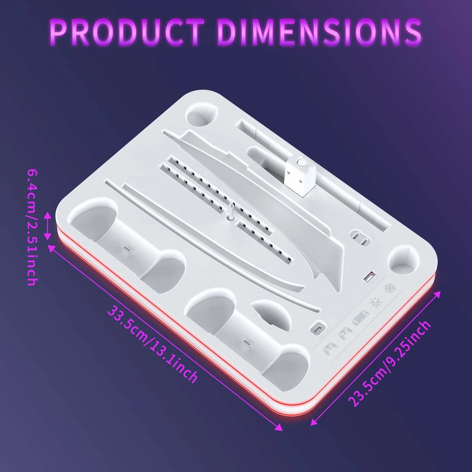 PS5 Pro/PS5/PS5 smukły stojak i stacja chłodząca z diodami LED RGB, stacja ładująca portal PS, stojak chłodzący PS5 z 3-poziomowym wentylatorem chłodzącym, akcesoria do portalu PS (biały)