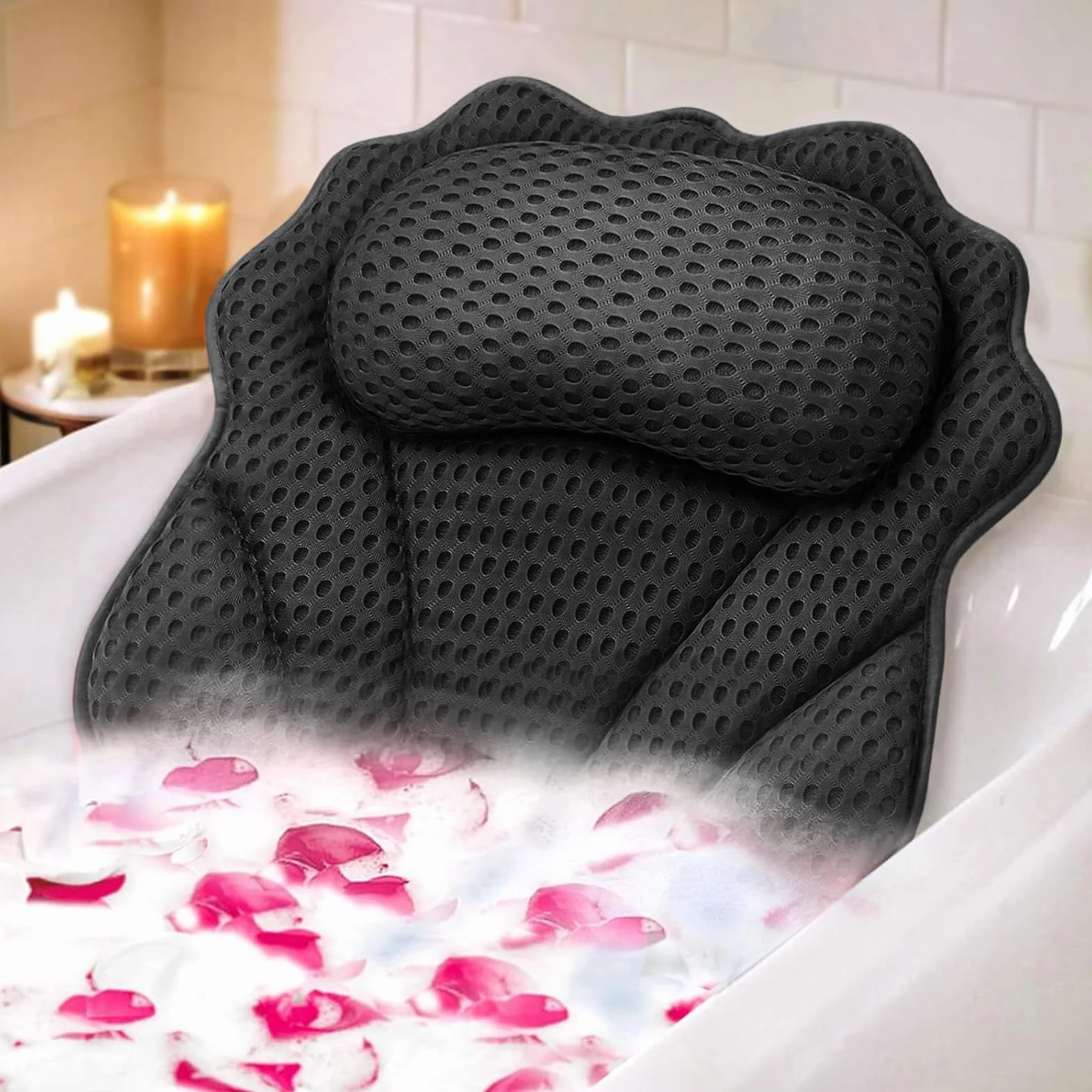 Poduszka łazienkowa RUVINCE ergonomiczna, luksusowa poduszka do wanny z podparciem głowy, szyi, ramion i pleców, poduszki kąpielowe 4D do wanny z 6 mocnymi przyssawkami, pasuje do wszystkich wanien