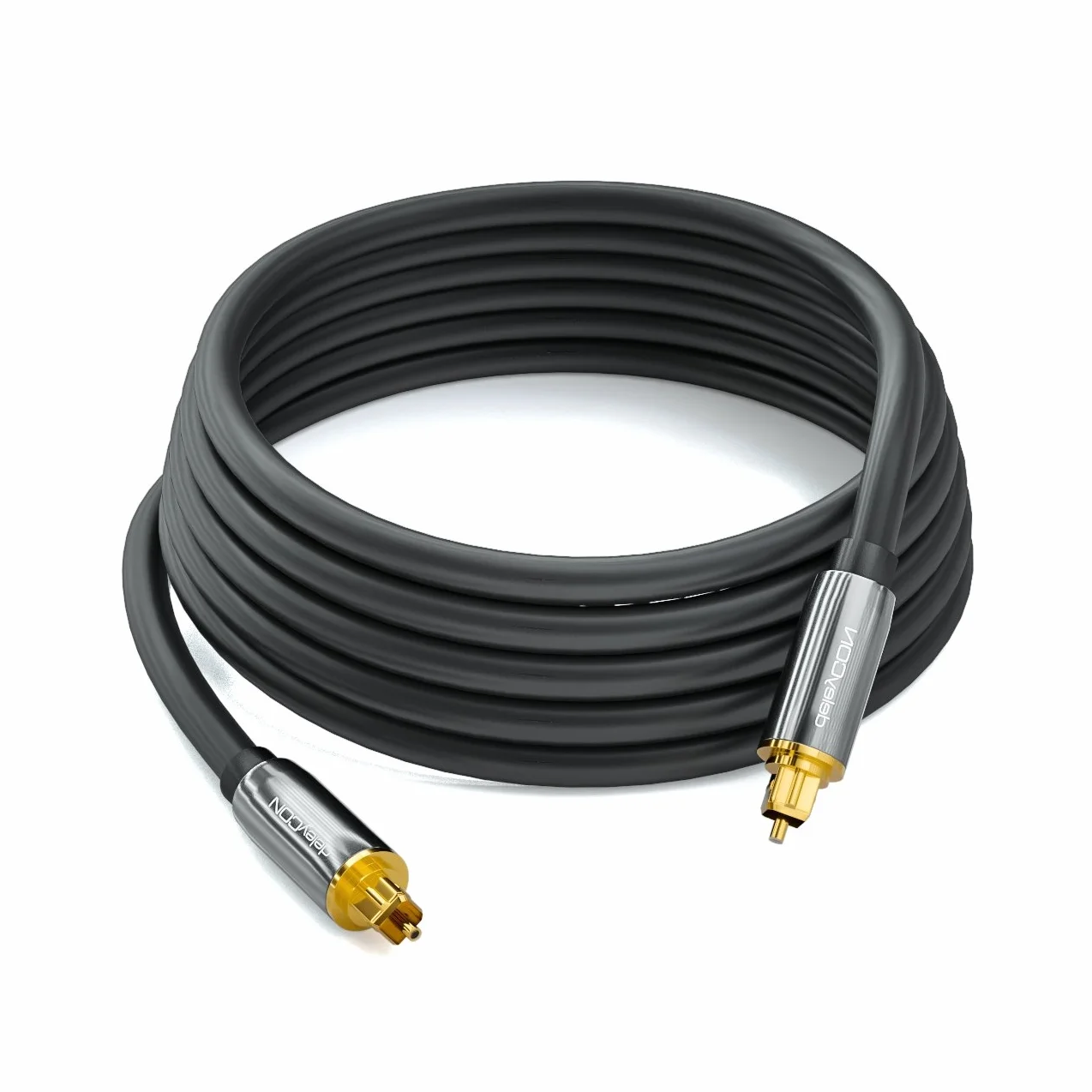 deleyCON 5m Optyczny Kabel Audio Cyfrowy - S/PDIF - 2x Wtyk Toslink - Kabel Światłowodowy LWL Metalowe Wtyki 5mm Elastyczny - Czarny